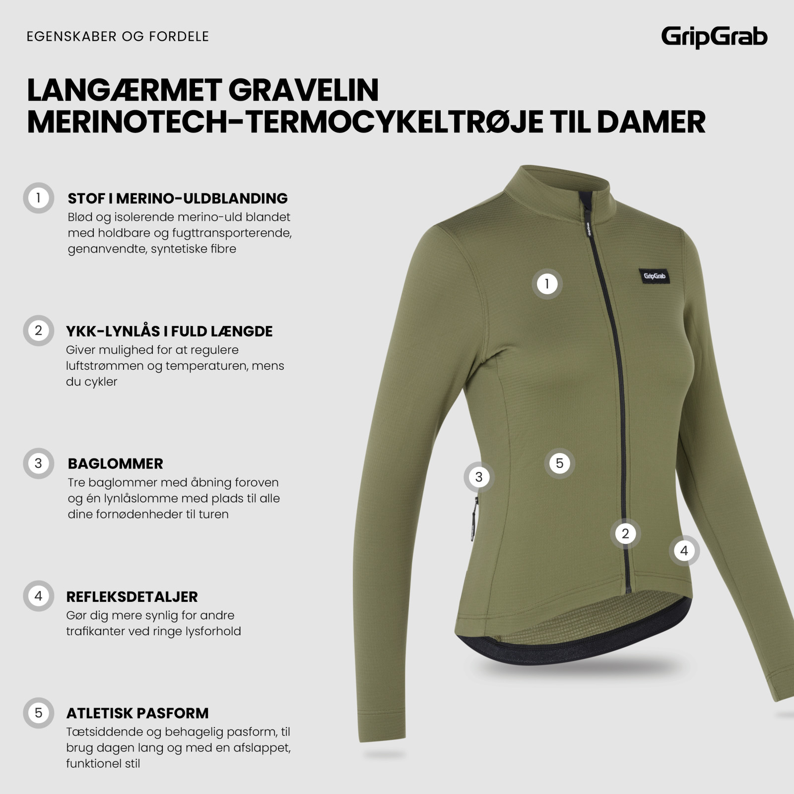 Beklædning - Baselayer / Undertøj - GripGrab Langærmet Gravelin Merinotech Termocykeltrøje til damer - Grøn