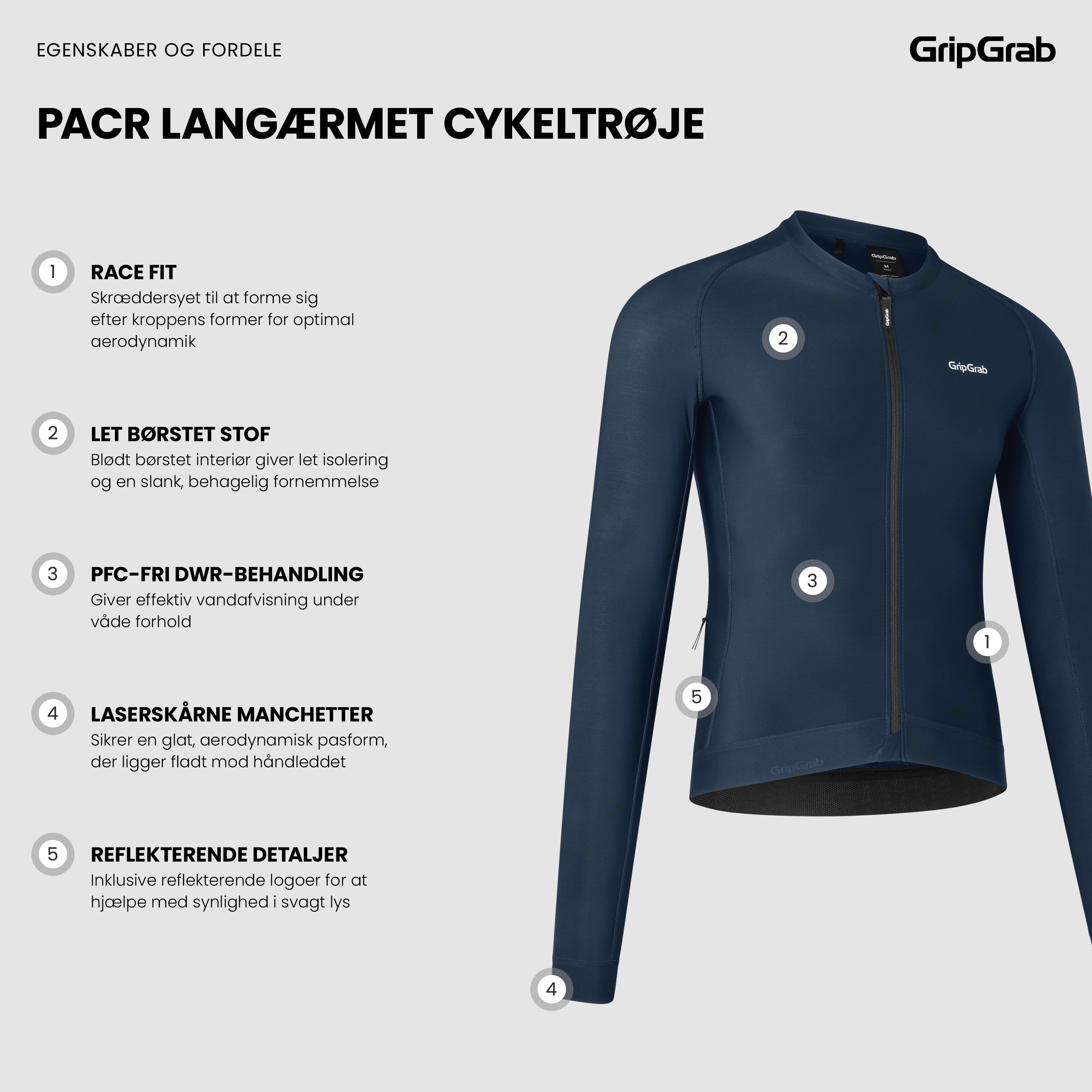 Beklædning - Cykeltrøjer - GripGrab PACR Langærmet Cykeltrøje - Navy Blue