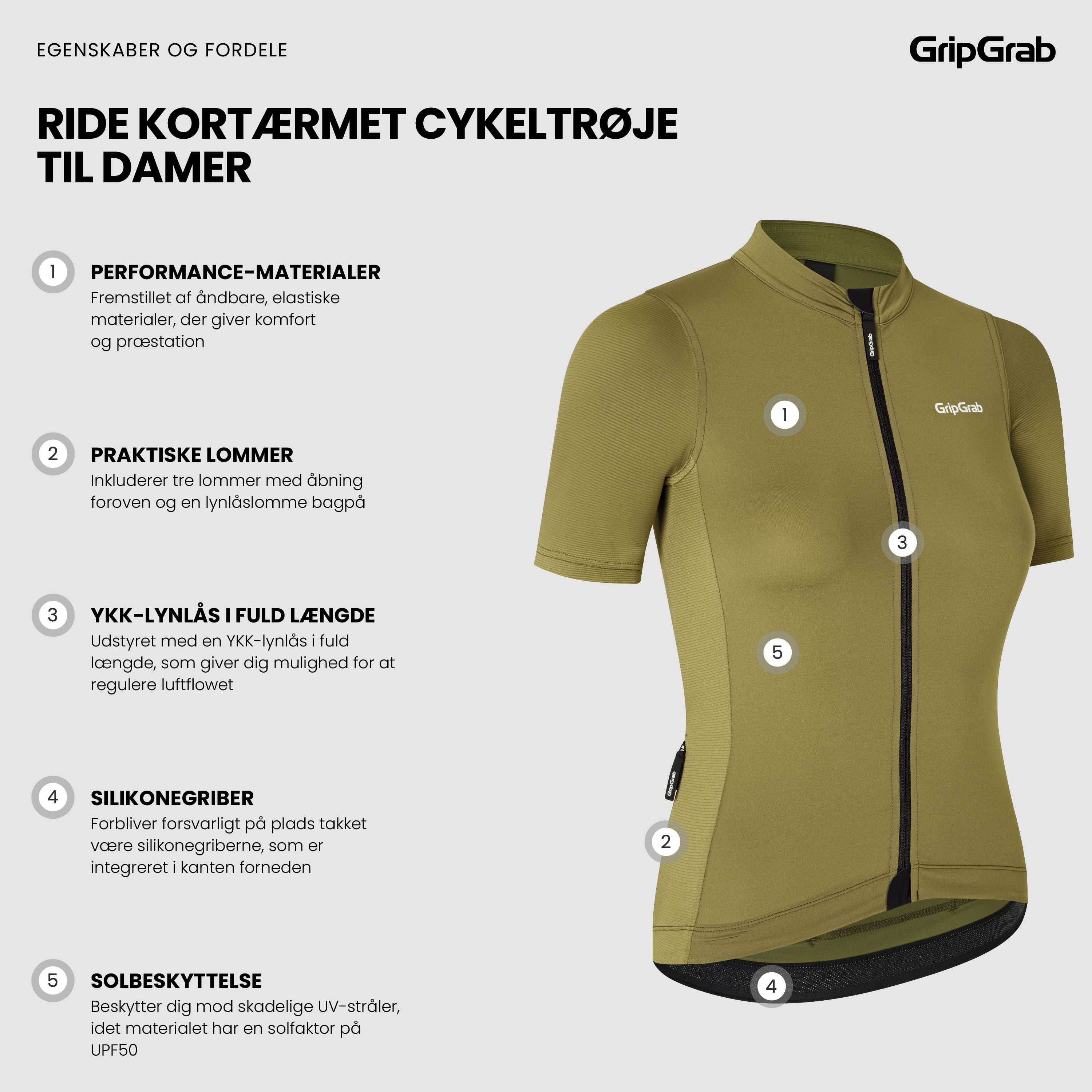 Beklædning - Cykeltrøjer - GripGrab Women's Ride Kortærmet Cykeltrøje - Olive Green