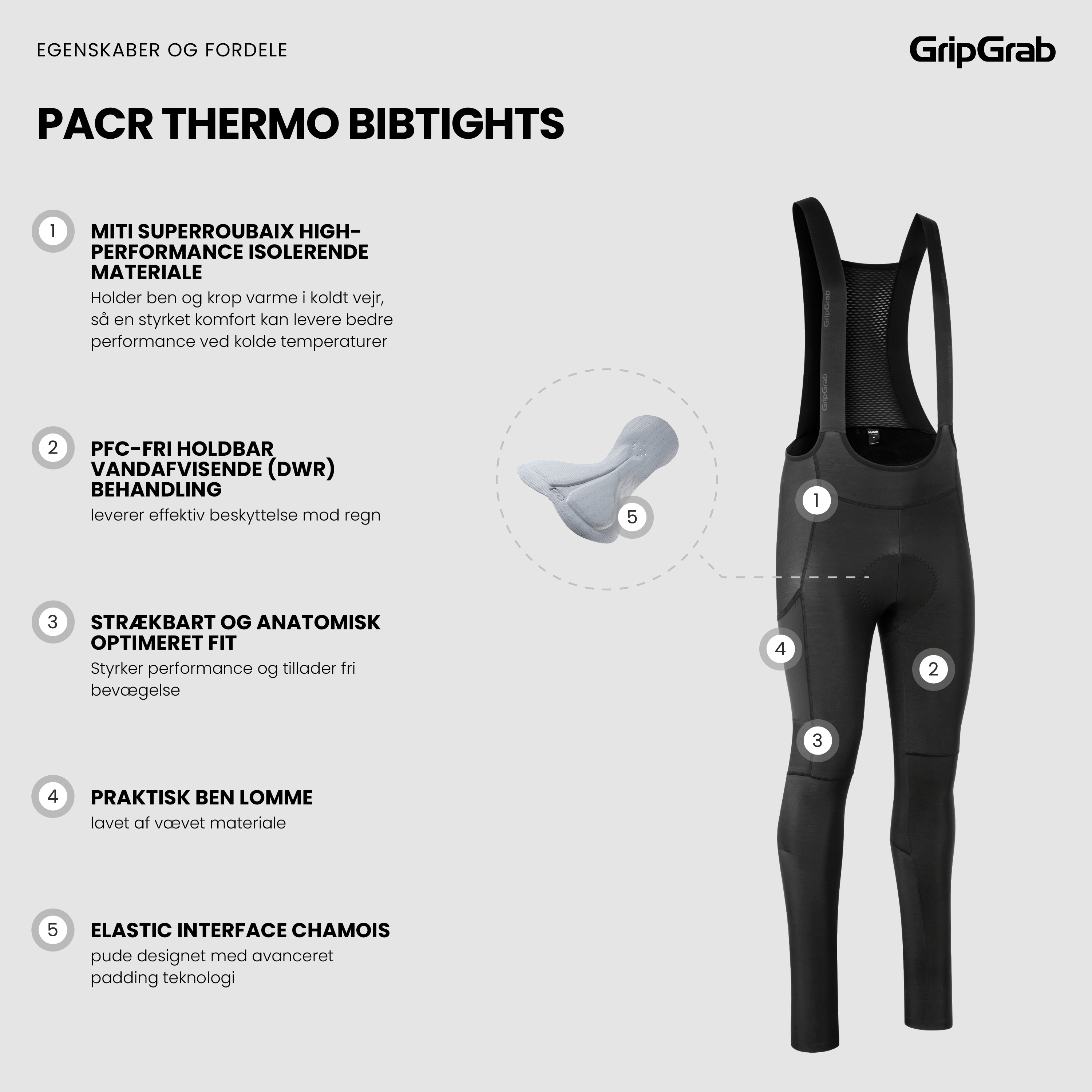 Beklædning - Cykelbukser - GripGrab PACR Thermo bibtights - Black