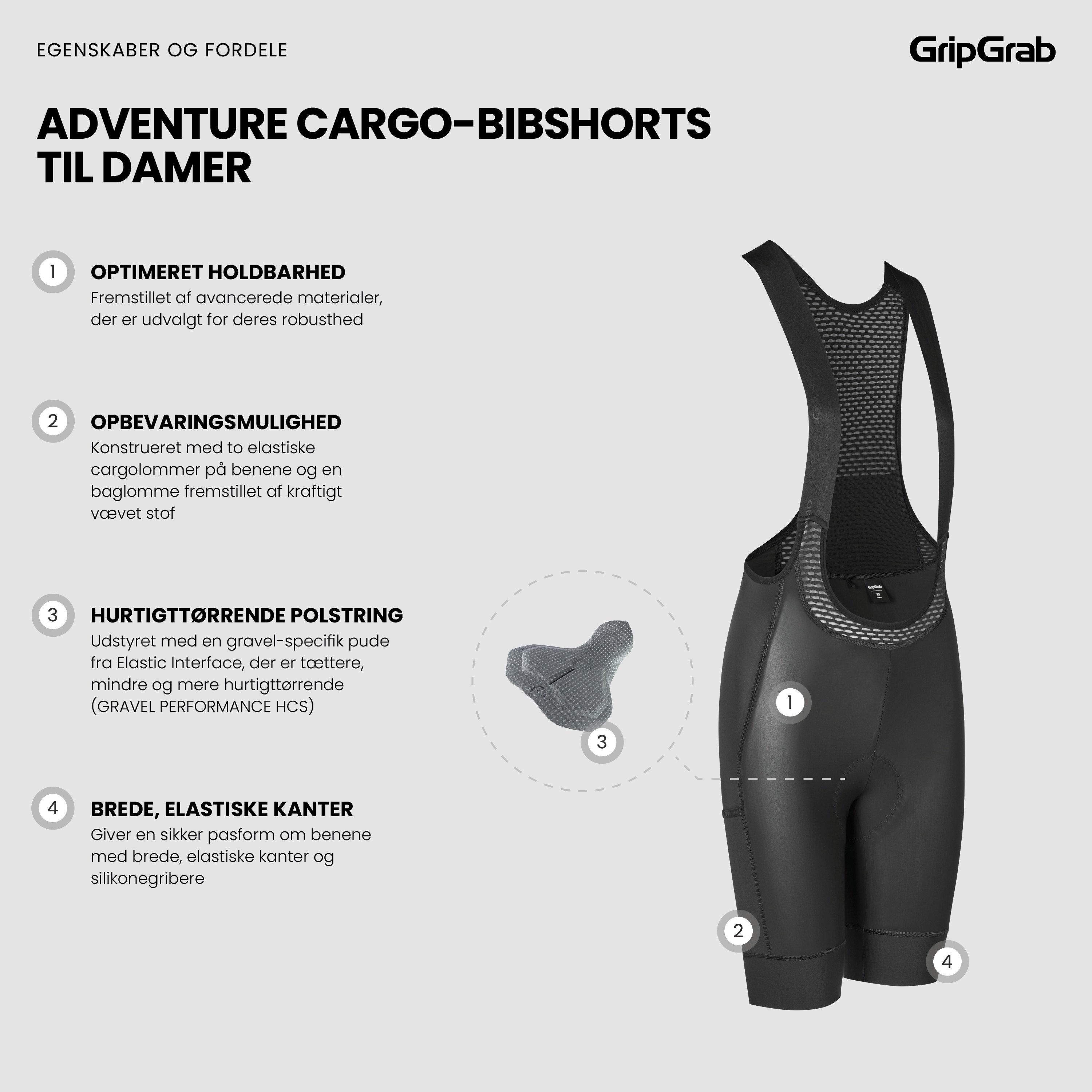 Beklædning - Cykelbukser - GripGrab Women's Adventure Cargo Bibshorts - Black