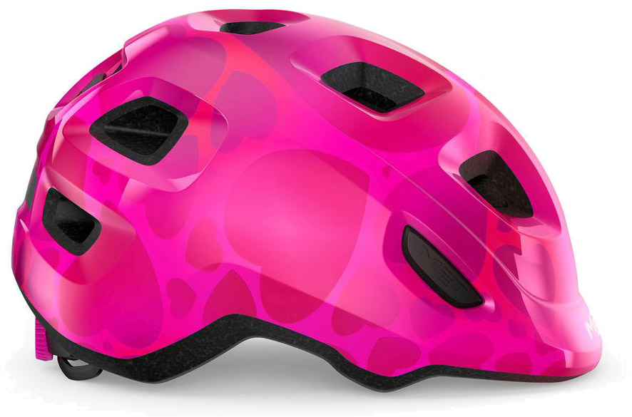 Beklædning - Cykelhjelme - MET Helmet Hooray m. LED lys MIPS "Green Buckle" - Pink Hearts Glossy