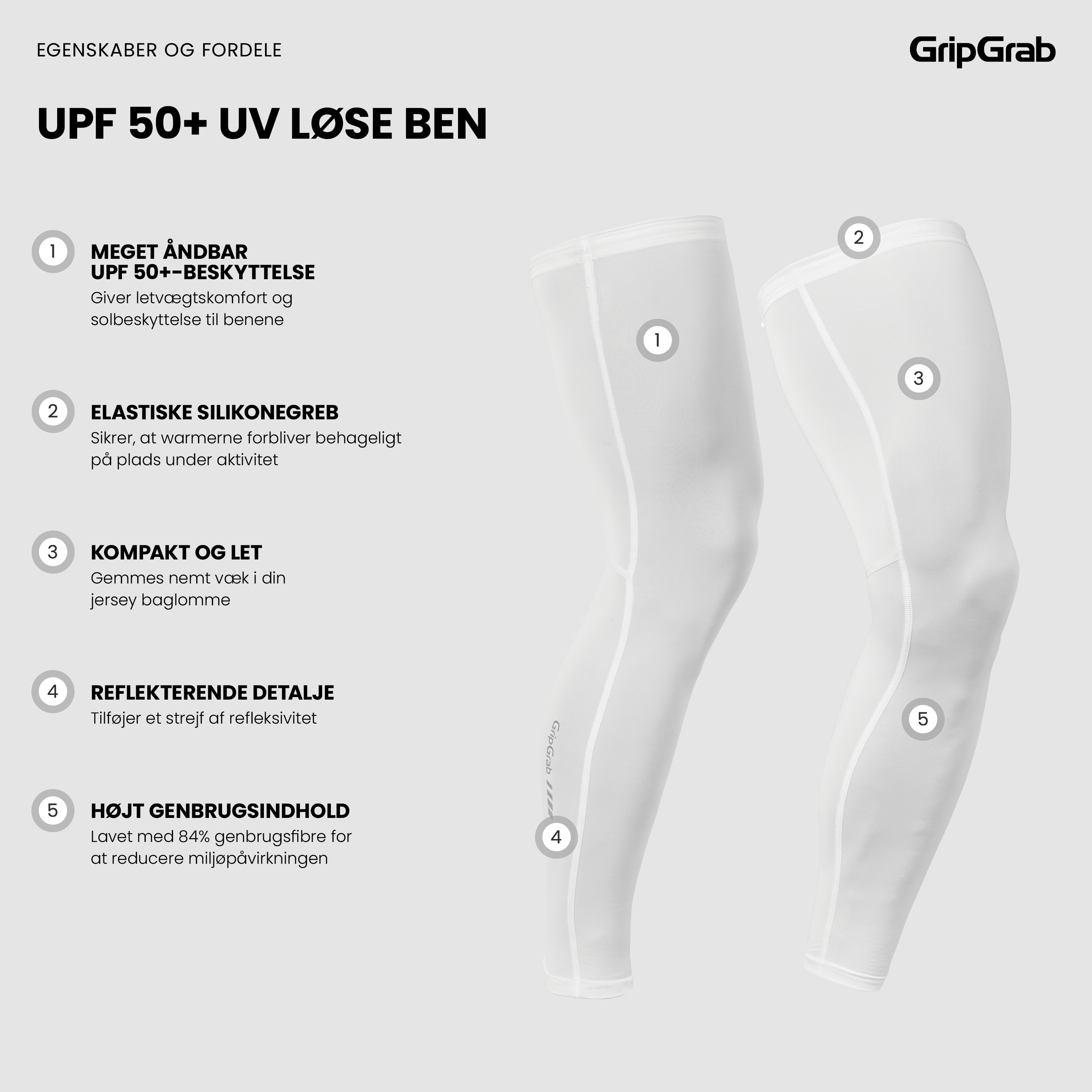 Beklædning - Løse ærmer / ben - GripGrab UPF 50+ UV Løse Ben - White