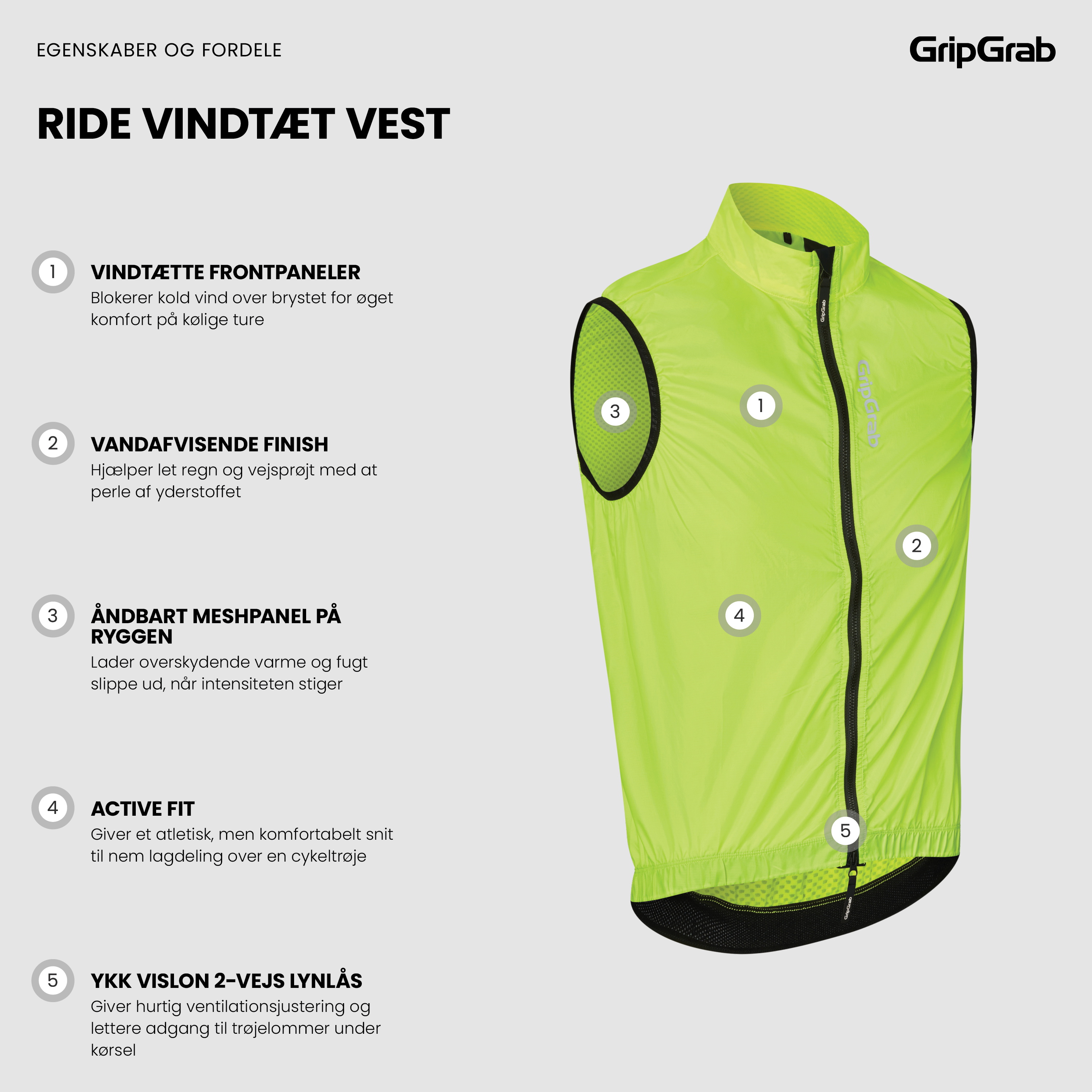 Beklædning - Regntøj & Vindtøj - GripGrab RIDE vindtæt vest - Yellow Hi-Vis