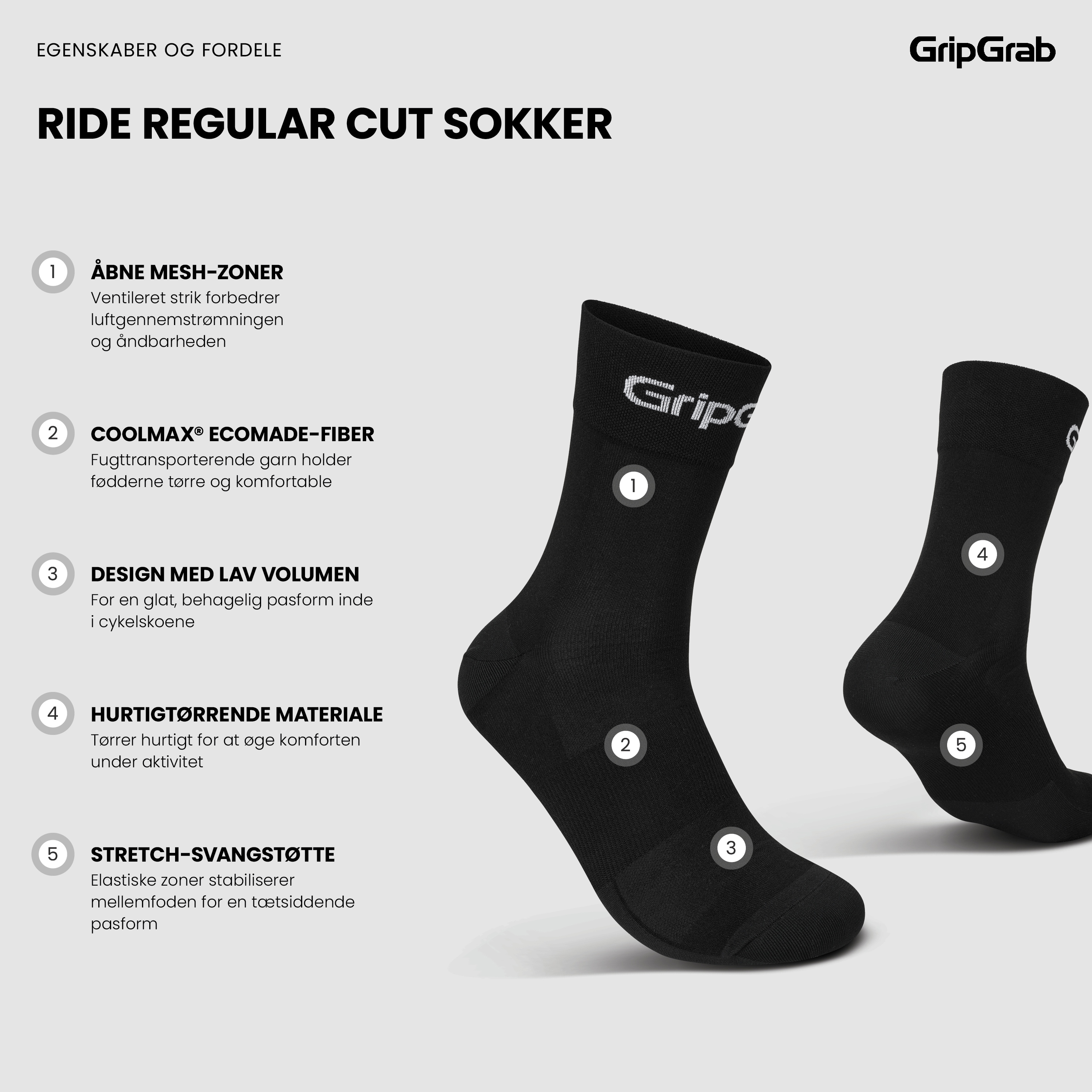 Beklædning - Sokker - GripGrab RIDE Regular Cut Sokker - Black