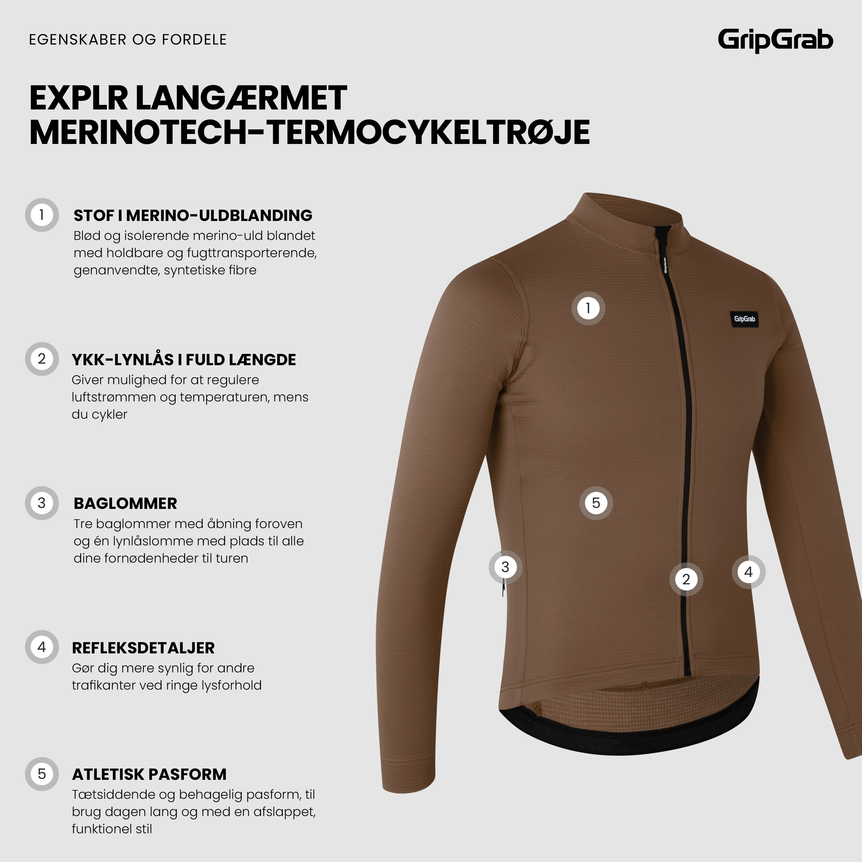 Beklædning - Cykeltrøjer - GripGrab Langærmet EXPLR Merinotech-termocykeltrøje - Brown