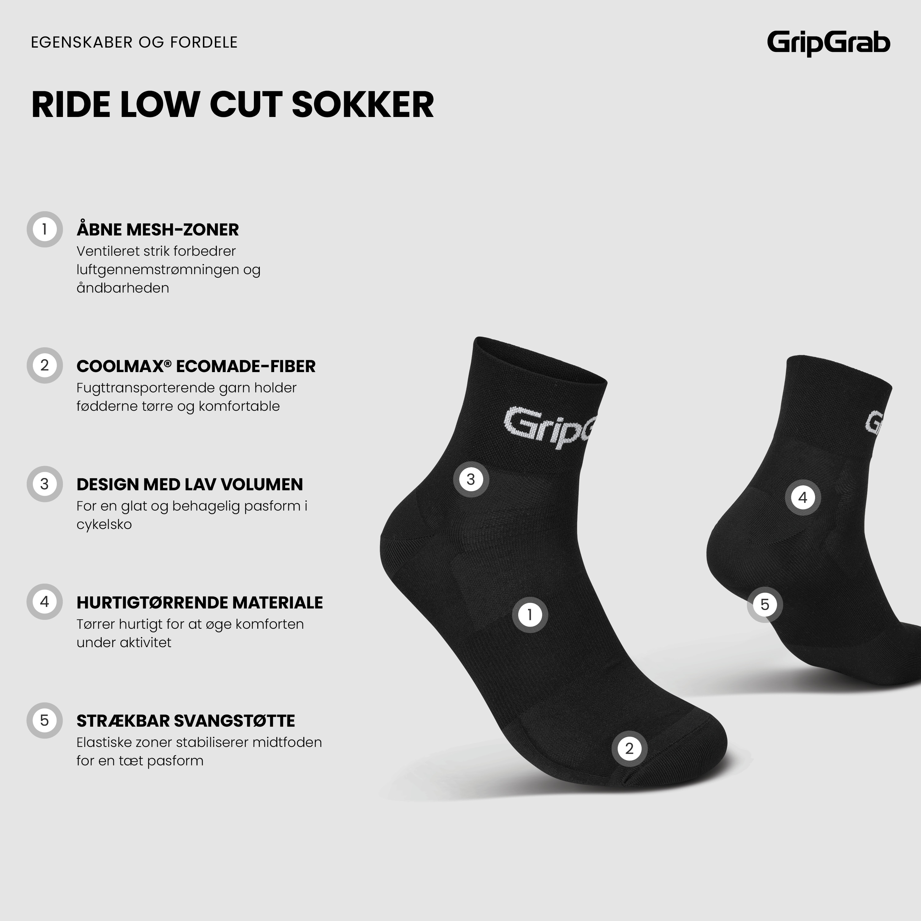 Beklædning - Sokker - GripGrab RIDE Low Cut Sokker - Black