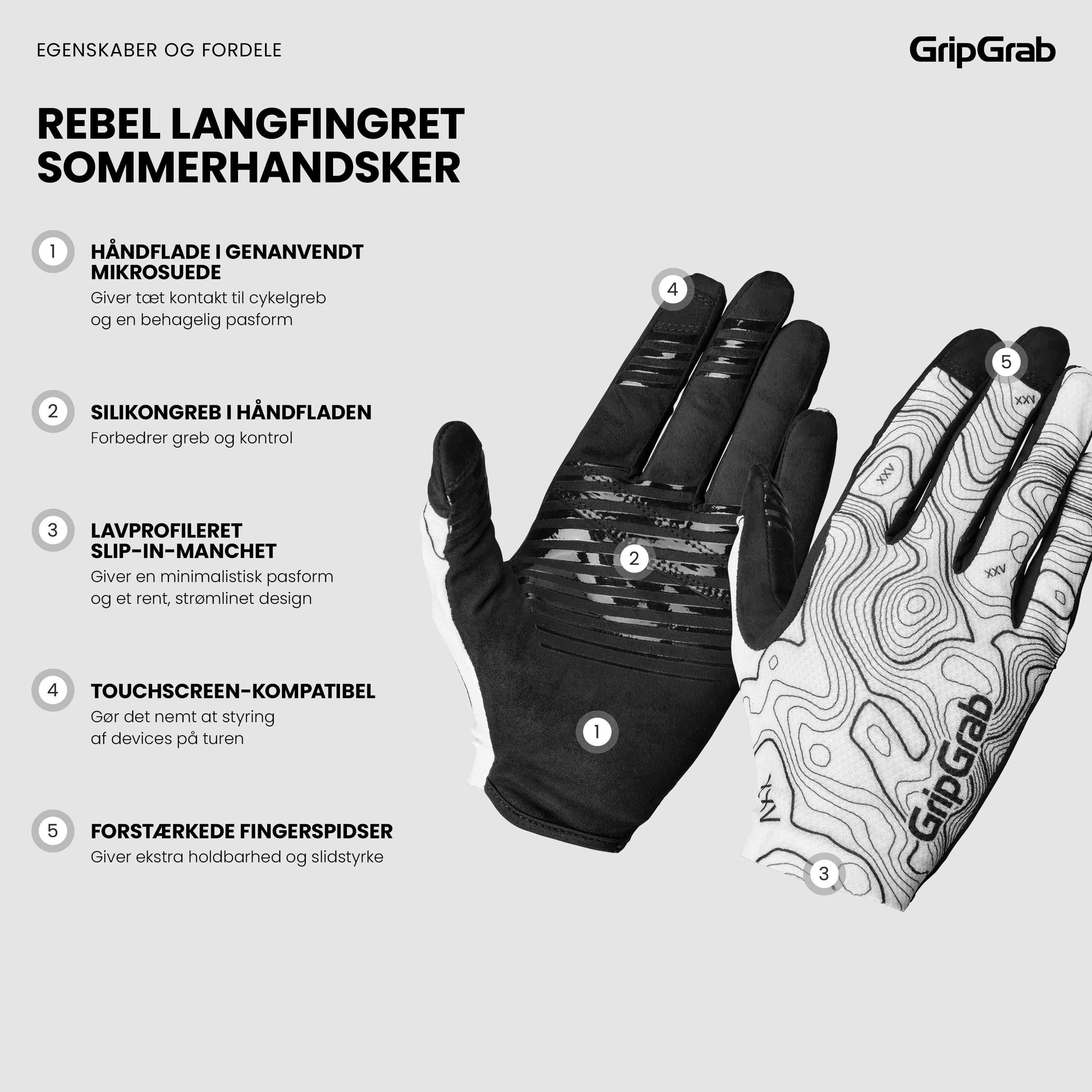 Beklædning - Cykelhandsker - GripGrab Rebel Langfingret Sommerhandsker - White