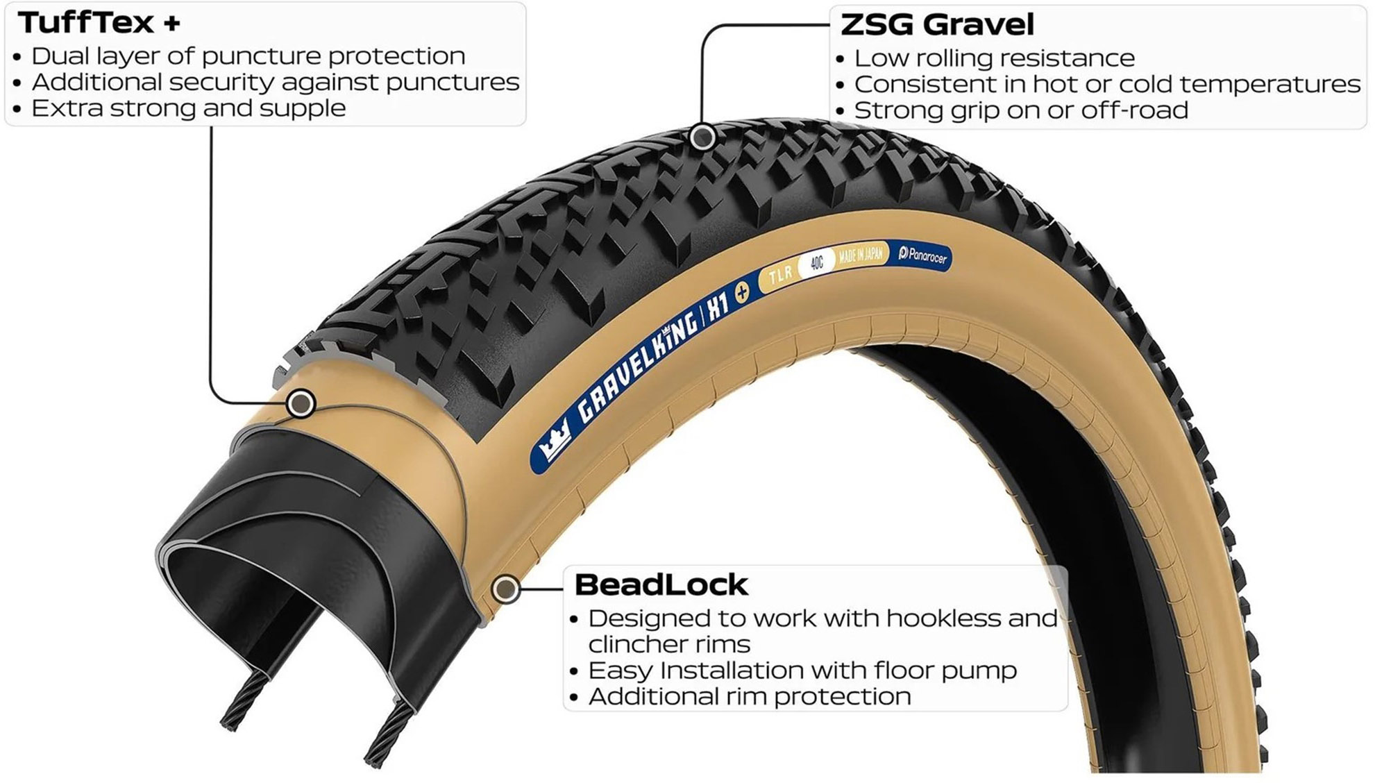 Reservedele - Cykeldæk - Panaracer GravelKing X1+ Foldedæk 700x35c/50c - Sort/Brun