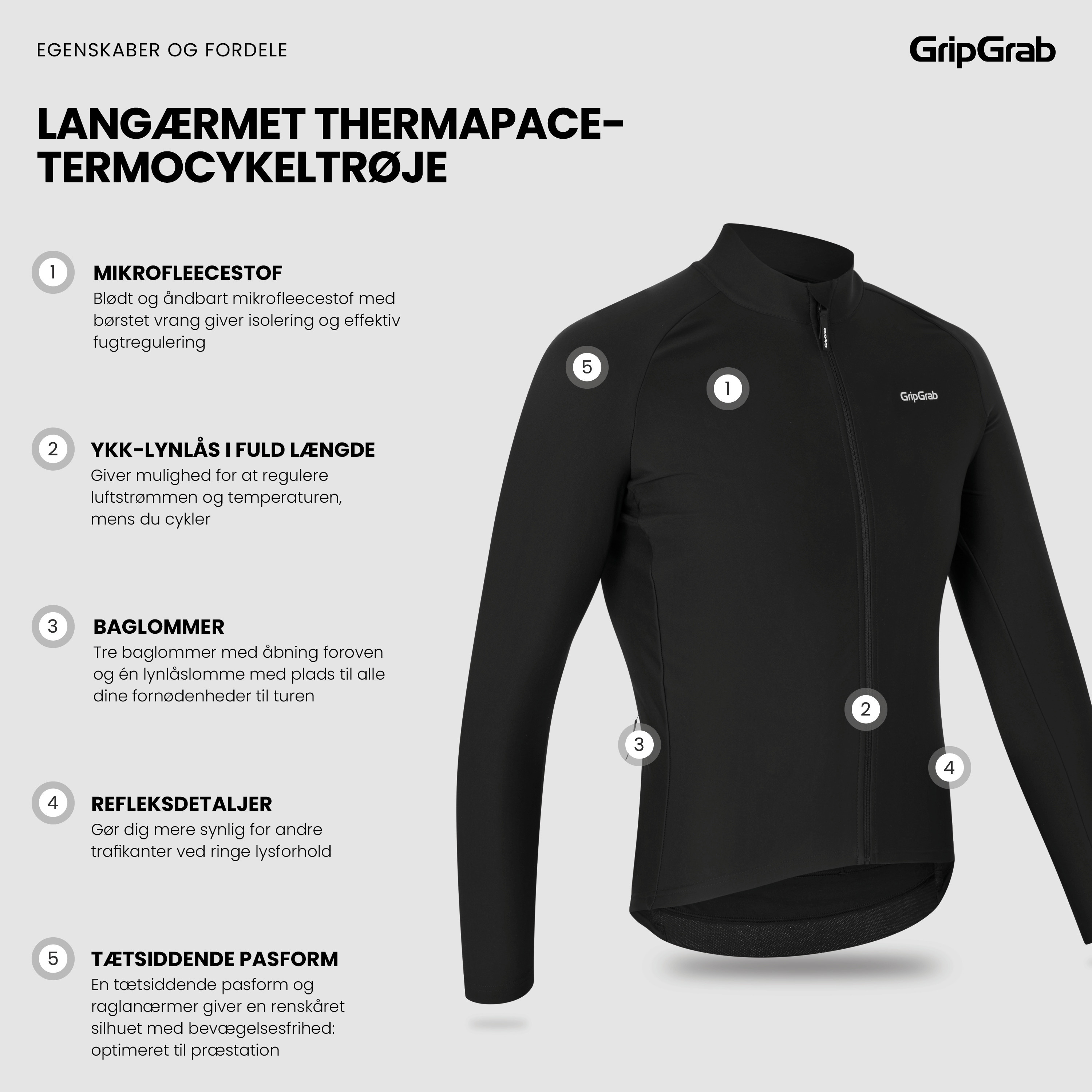 Beklædning - Cykeltrøjer - GripGrab Langærmet ThermaPace-termocykeltrøje - Sort