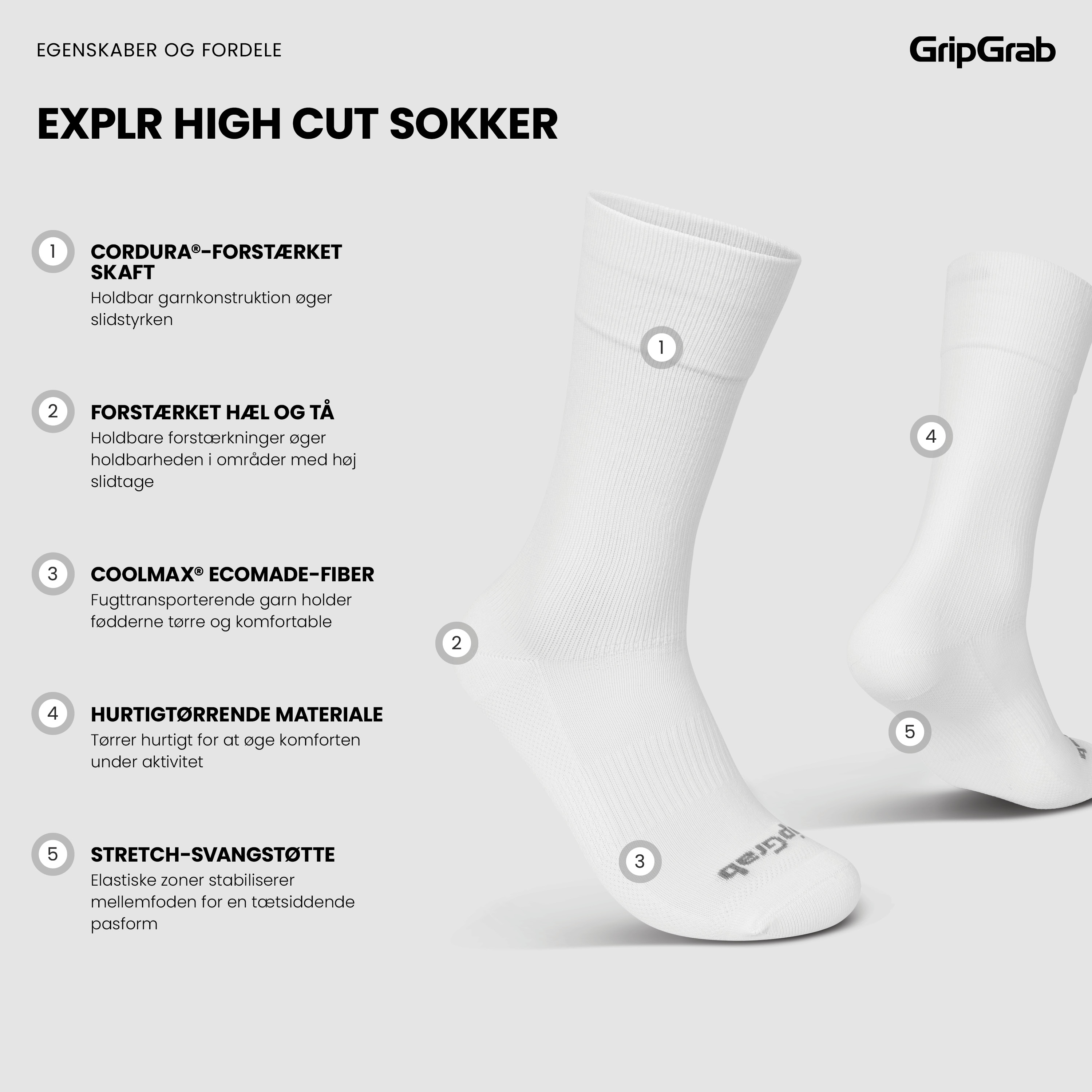 Beklædning - Sokker - GripGrab EXPLR High Cut Sokker - White