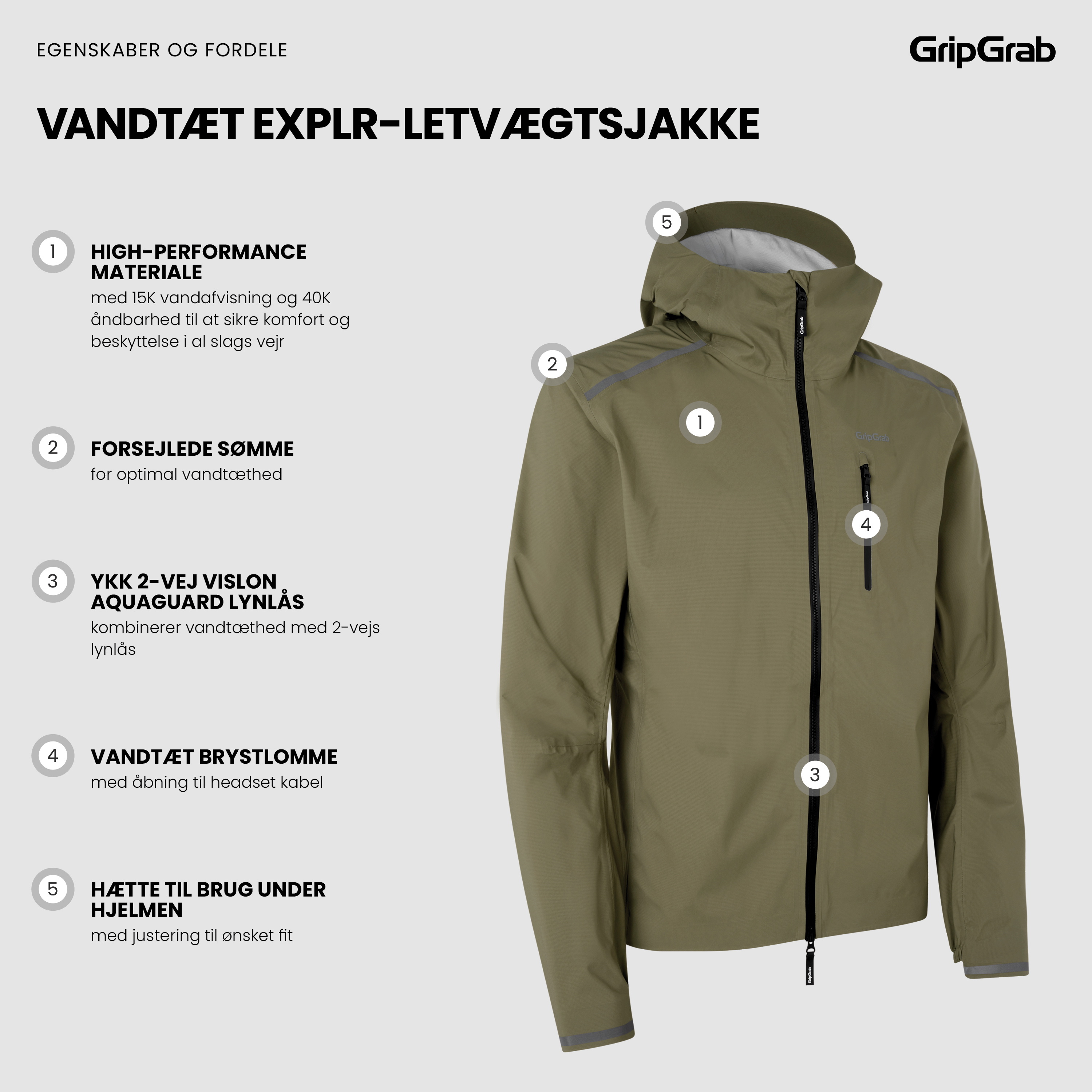 Beklædning - Cykeljakker - GripGrab EXPLR Vandtæt Letvægtsjakke - Olive Green