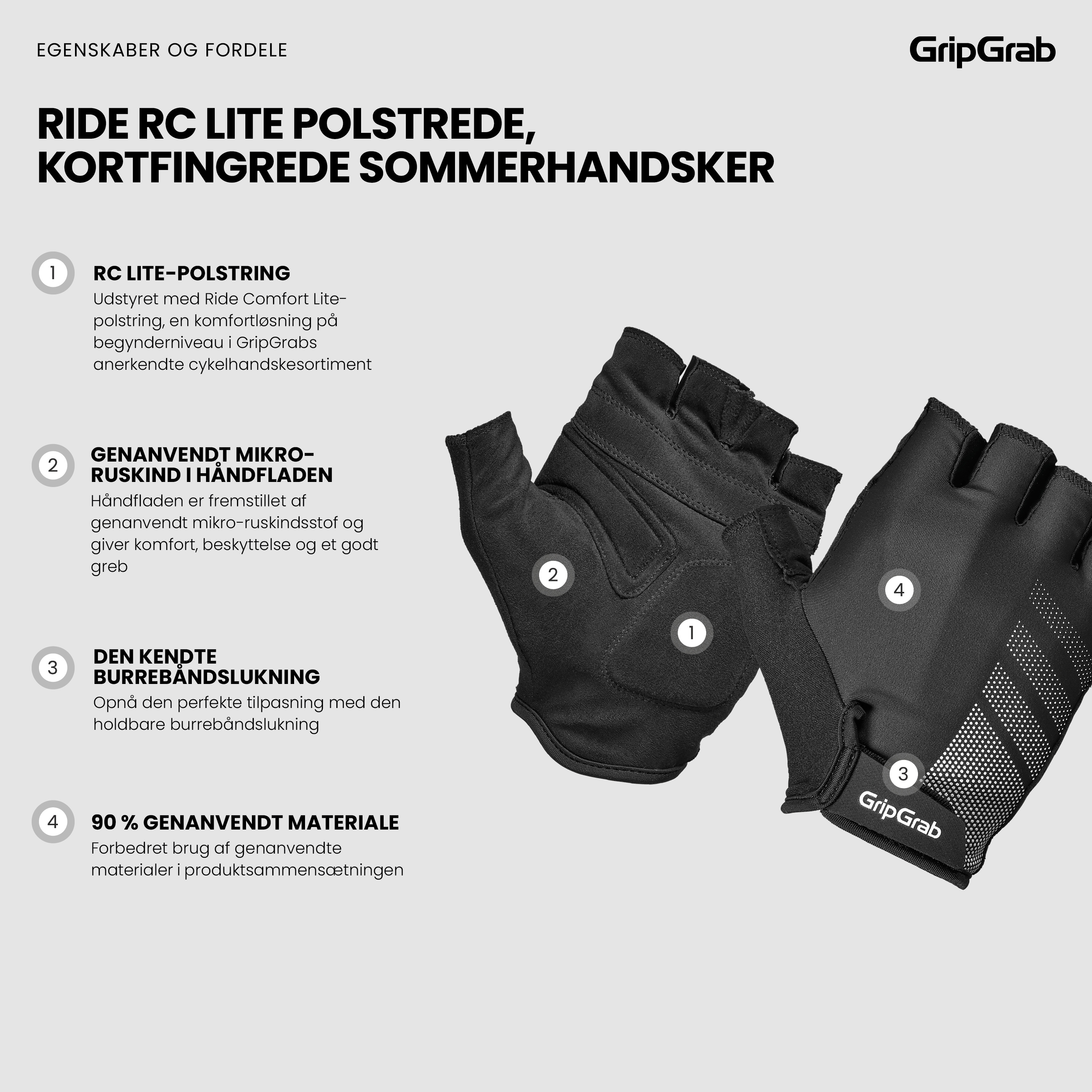 Beklædning - Cykelhandsker - GripGrab Ride RC Lite Cykelhandske - Black