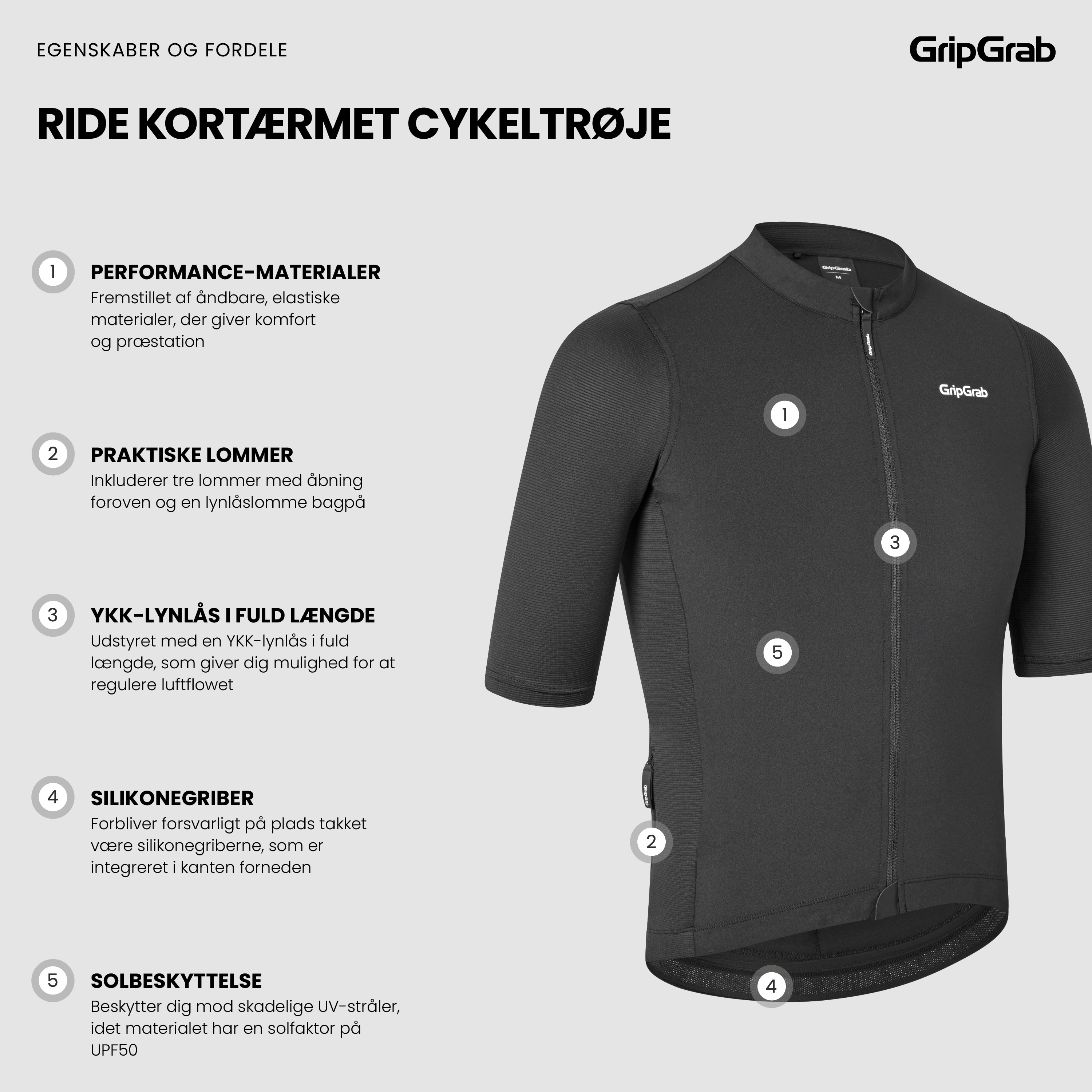 Beklædning - Cykeltrøjer - GripGrab Ride Kortærmet Cykeltrøje - Black