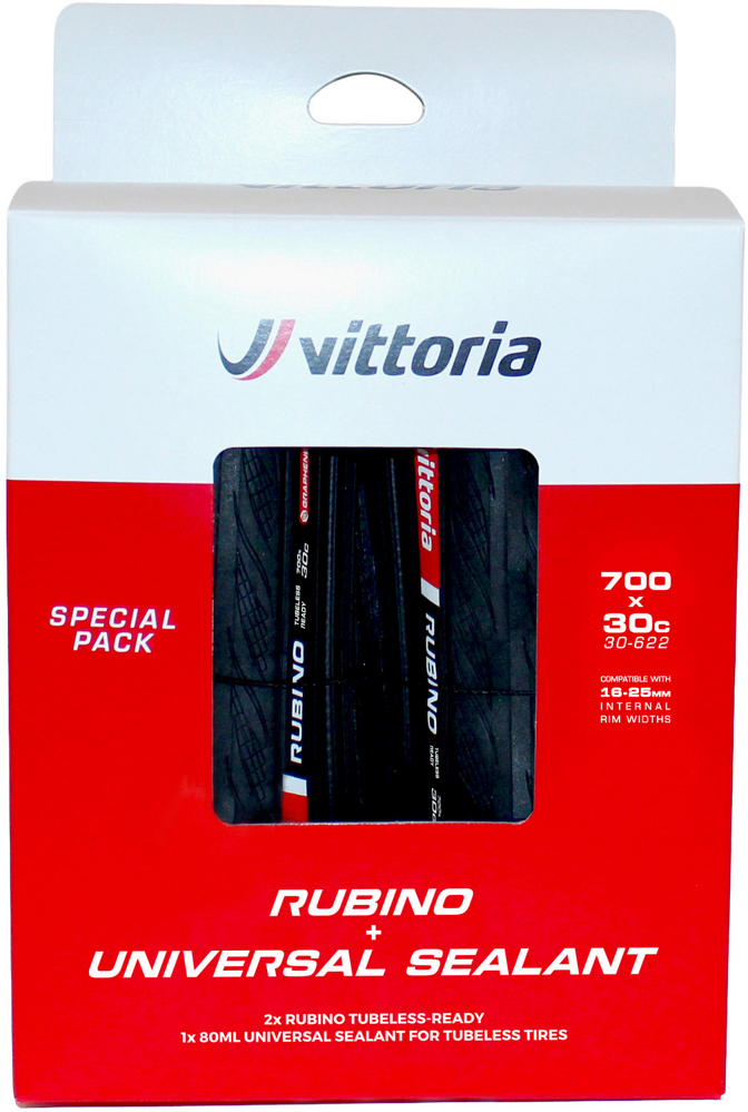 Reservedele - Cykeldæk - Vittoria Road Rubino V TP 700x28c/30c w/80ml Sealant (2 dæk + 2x80ml) - Black