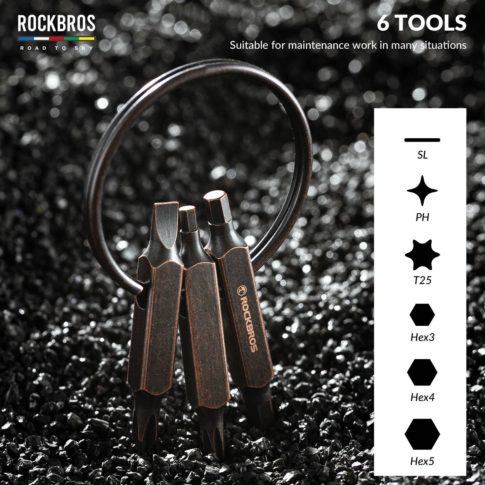 Tilbehør - Værktøj - RockBros Vintage Nøglering Multitool 6-i-1