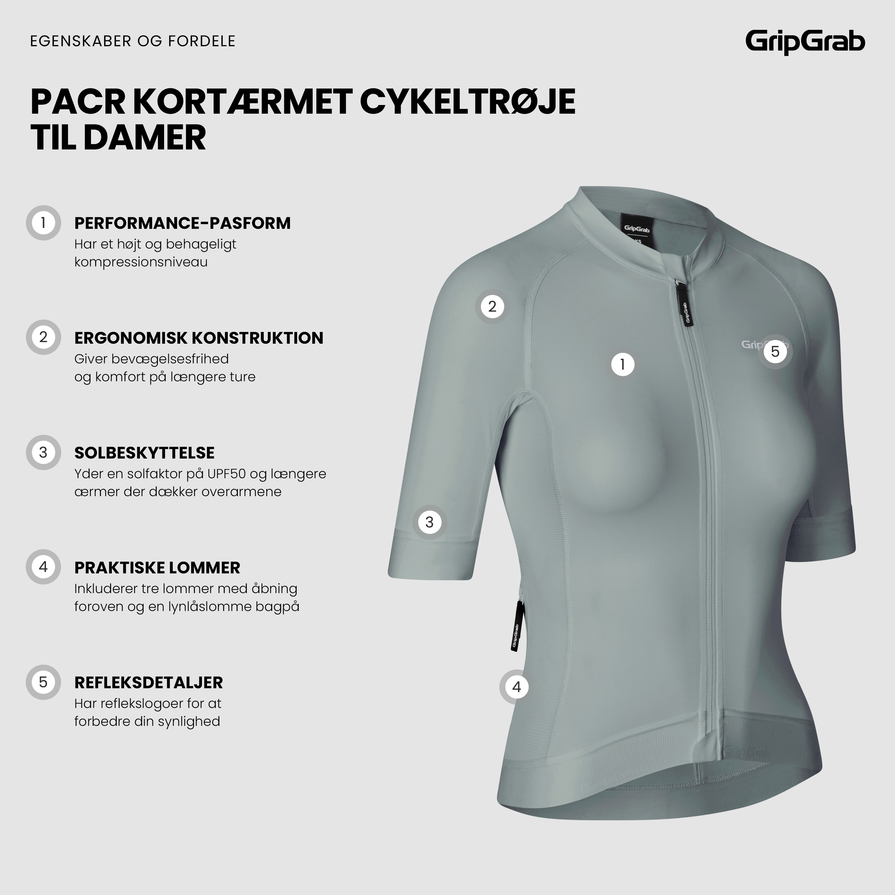 Beklædning - Cykeltrøjer - GripGrab PACR kortærmet cykeltrøje til damer - Light Blue