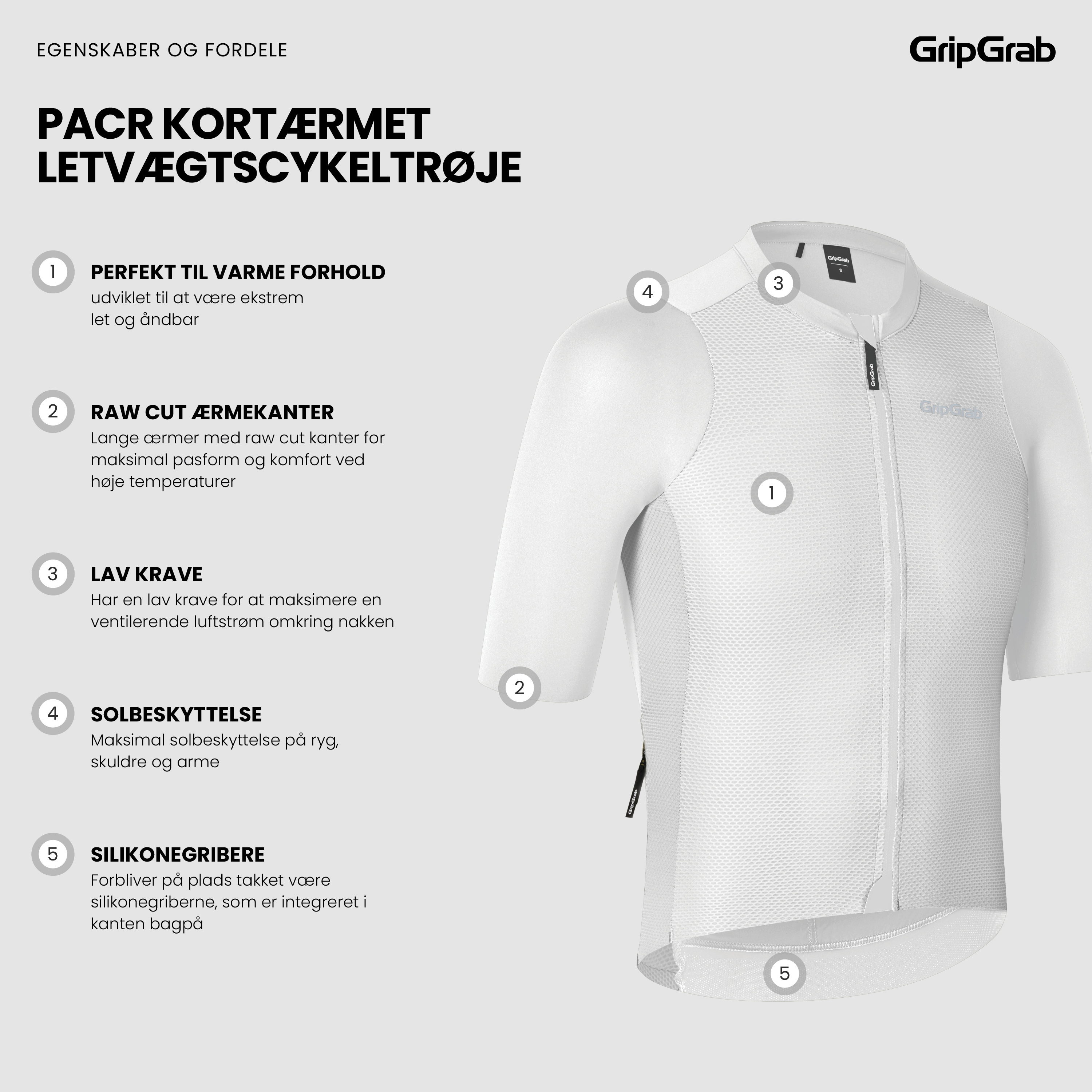 Beklædning - Cykeltrøjer - GripGrab PACR kortærmet letvægtscykeltrøje - White
