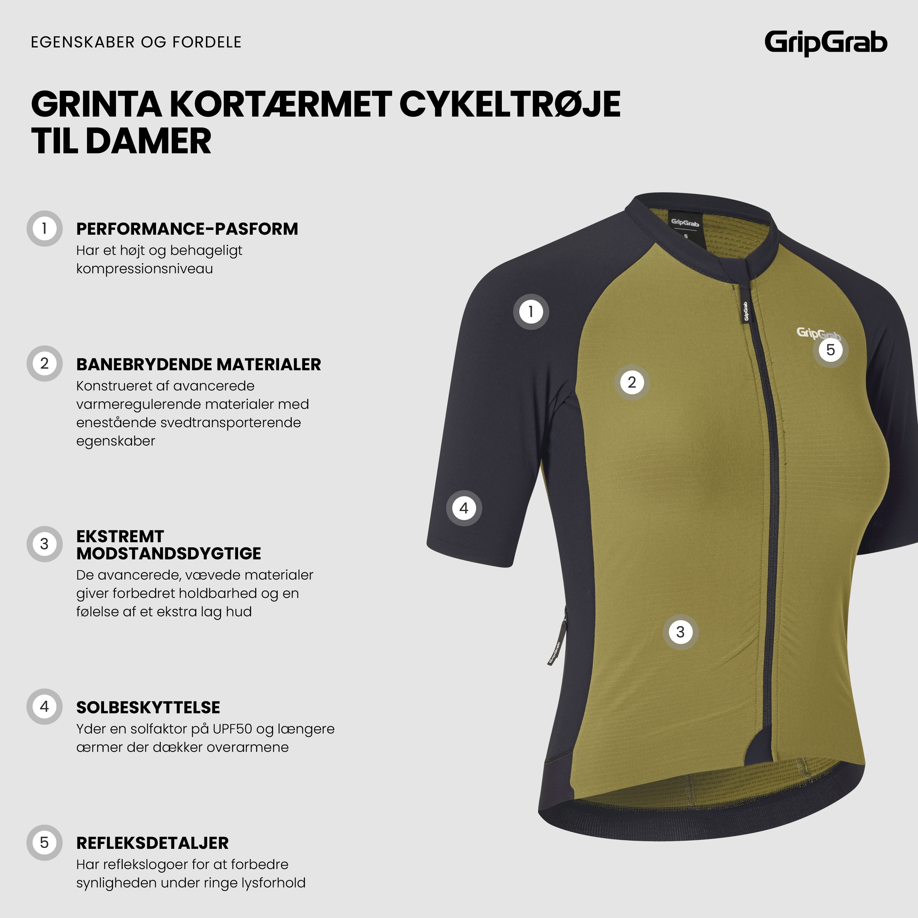 Beklædning - Cykeltrøjer - GripGrab Women's Grinta SS Jersey - Olive Green