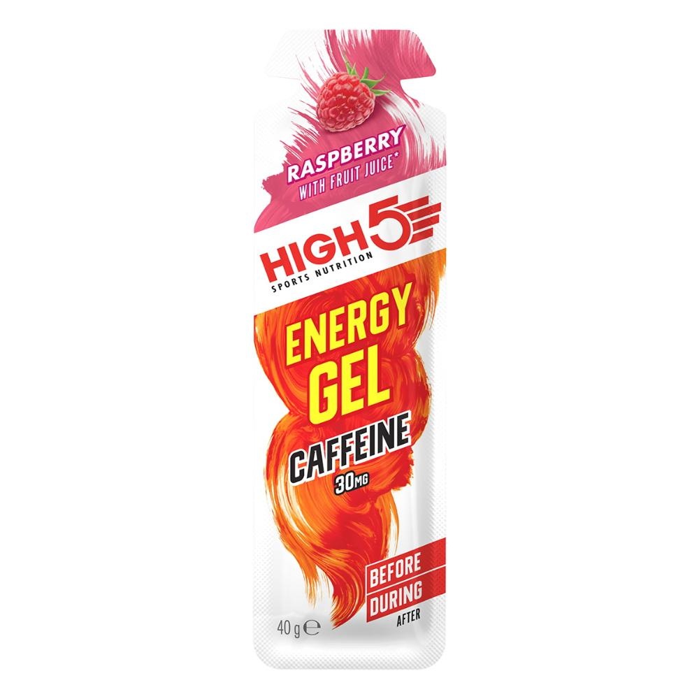 Se High5 Energy Gel Plus m. koffein 32 ml - Raspberry hos Cykelexperten.dk