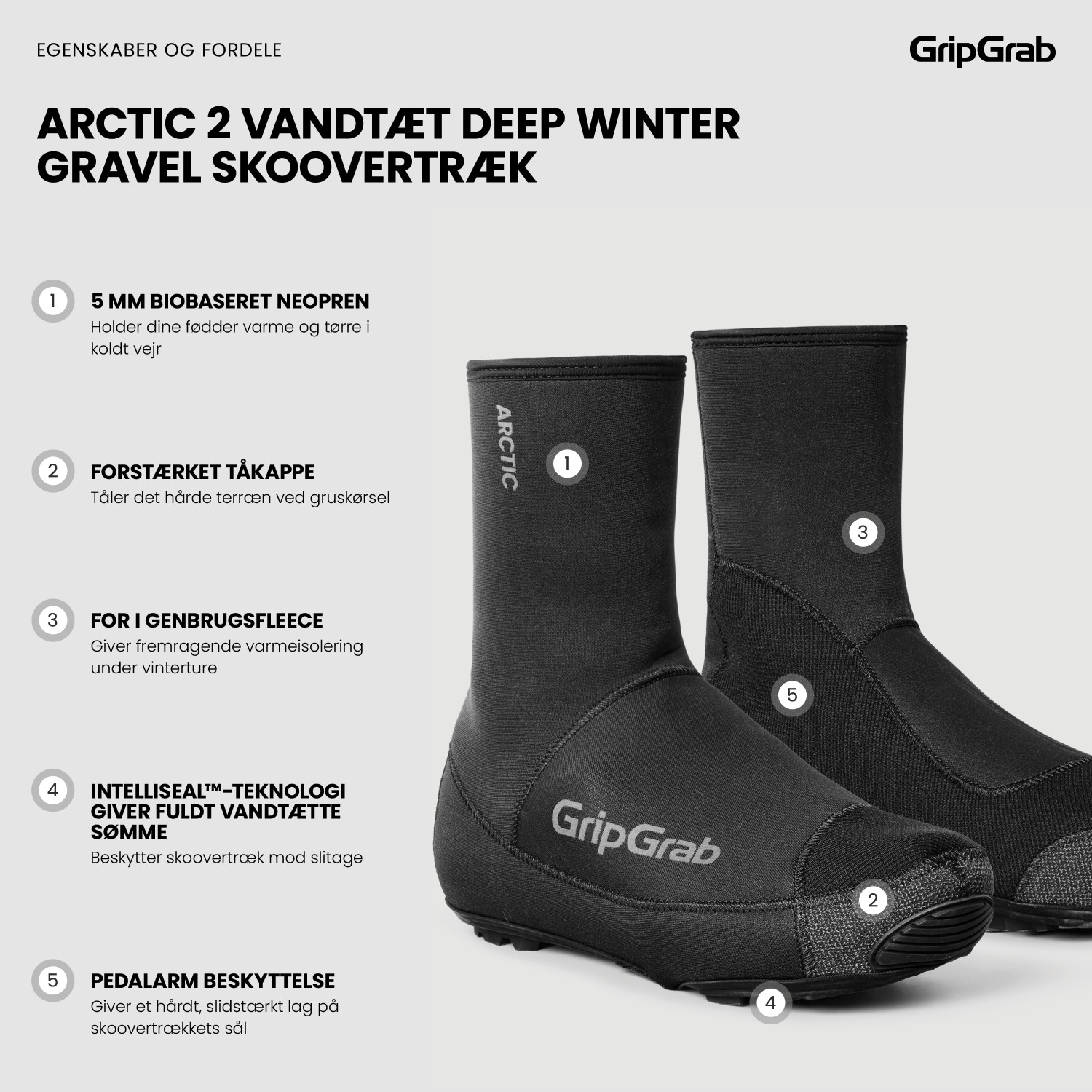 Beklædning - Skoovertræk - GripGrab Arctic 2 Vandtæt 'Deep Winter' Gravel Skoovertræk - Black