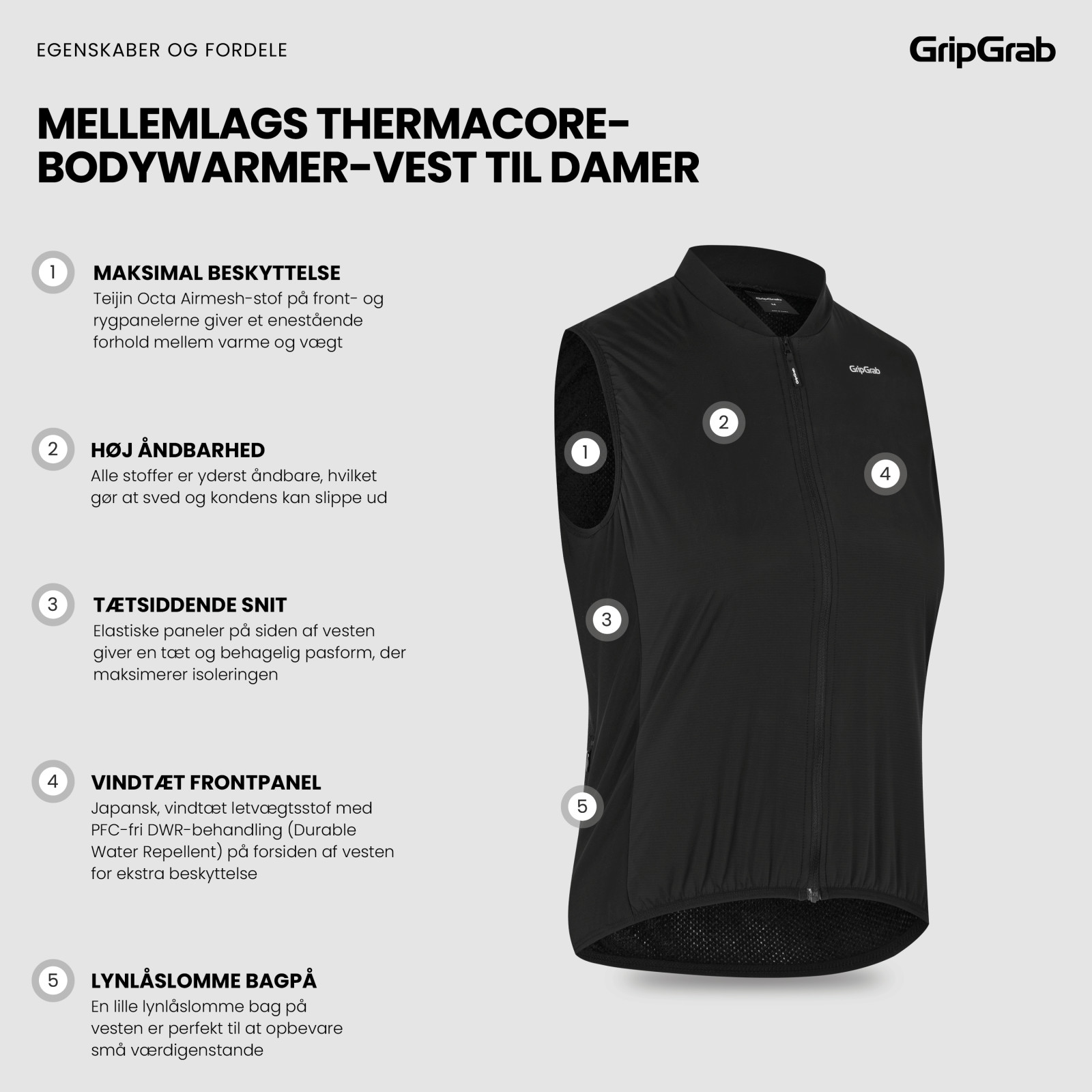 Beklædning - Regntøj & Vindtøj - GripGrab Mellemlags ThermaCore Bodywarmer Vest til damer