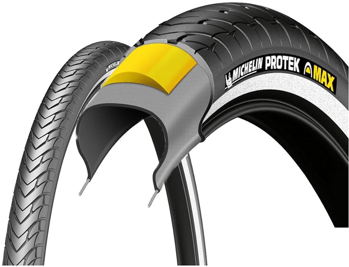 Se Michelin Protek Max - City tråddæk - 700x28c (28-622) - Sort med refleks hos Cykelexperten.dk