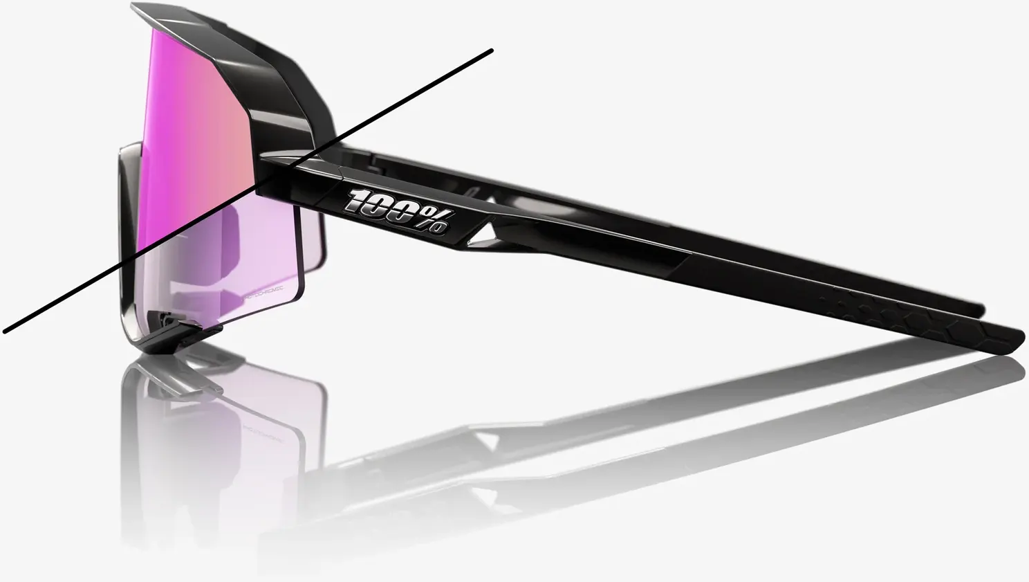 Beklædning - Cykelbriller - 100% SLENDALE - Gloss Black - Photochromic Purple Mirror
