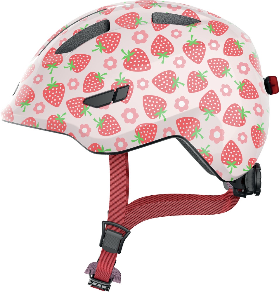 Se Abus Smiley 3.0 LED - Cykelhjelm til børn - Rose strawberry - Str. S hos Cykelexperten.dk