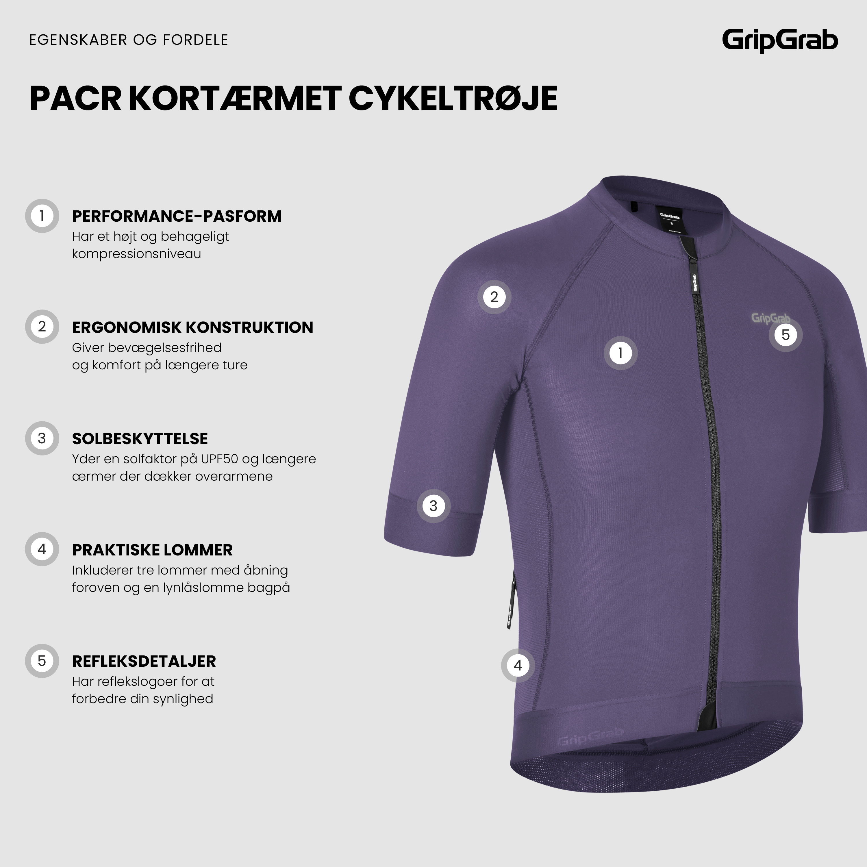 Beklædning - Cykeltrøjer - GripGrab PACR kortærmet cykeltrøje - Purple