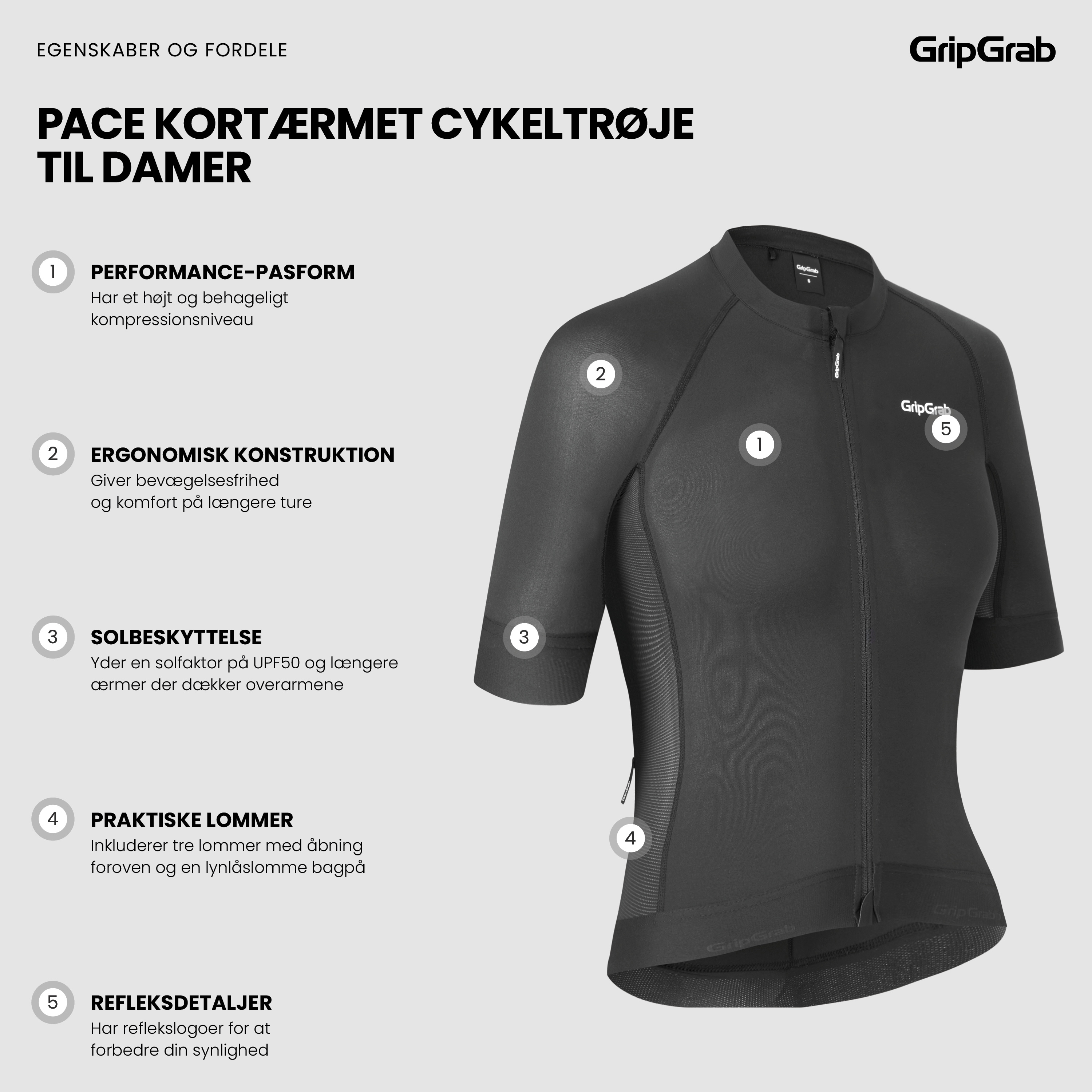Beklædning - Cykeltrøjer - GripGrab Women's PACR Kortærmet Cykeltrøje - Black
