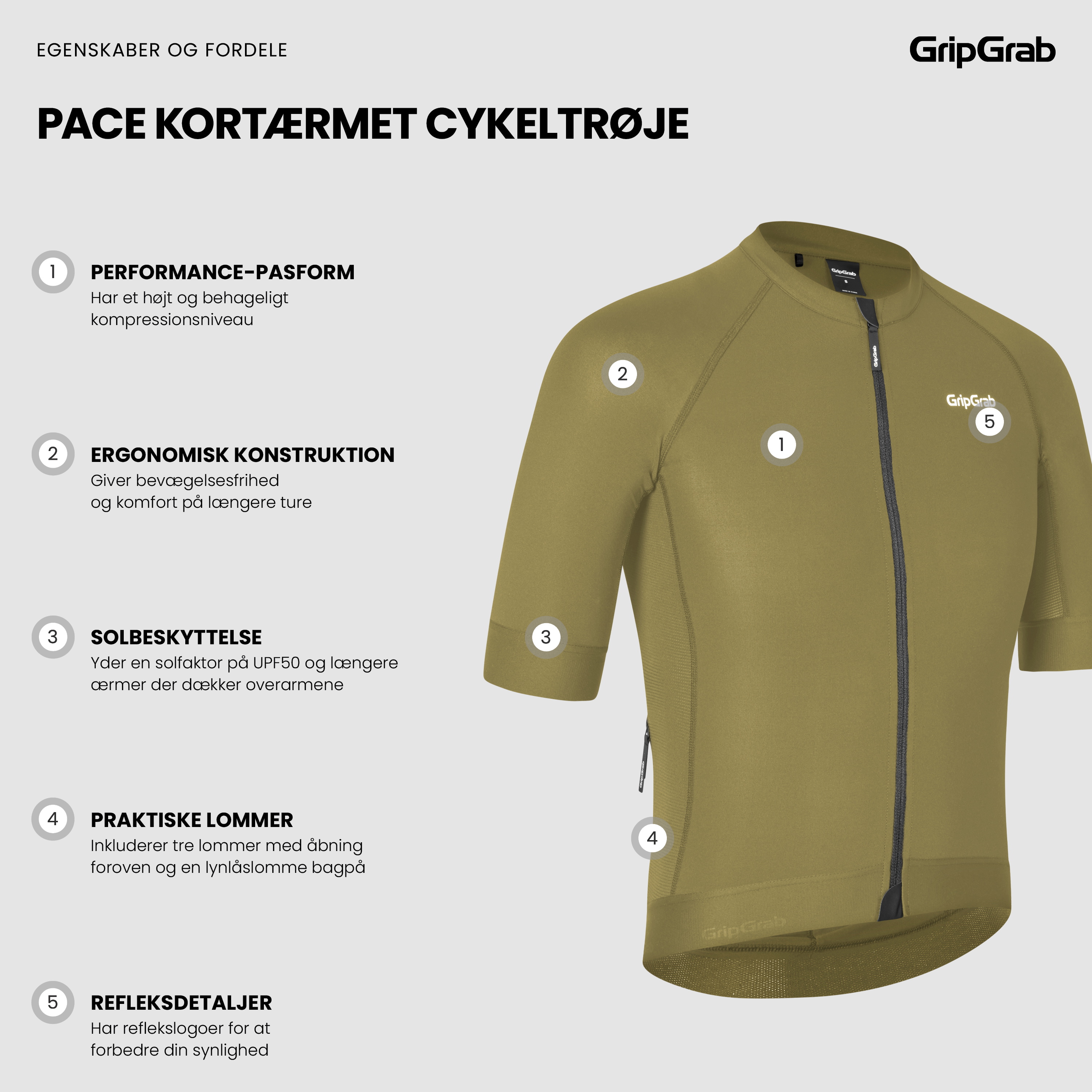 Beklædning - Cykeltrøjer - GripGrab PACR Kortærmet Cykeltrøje - Olive Green