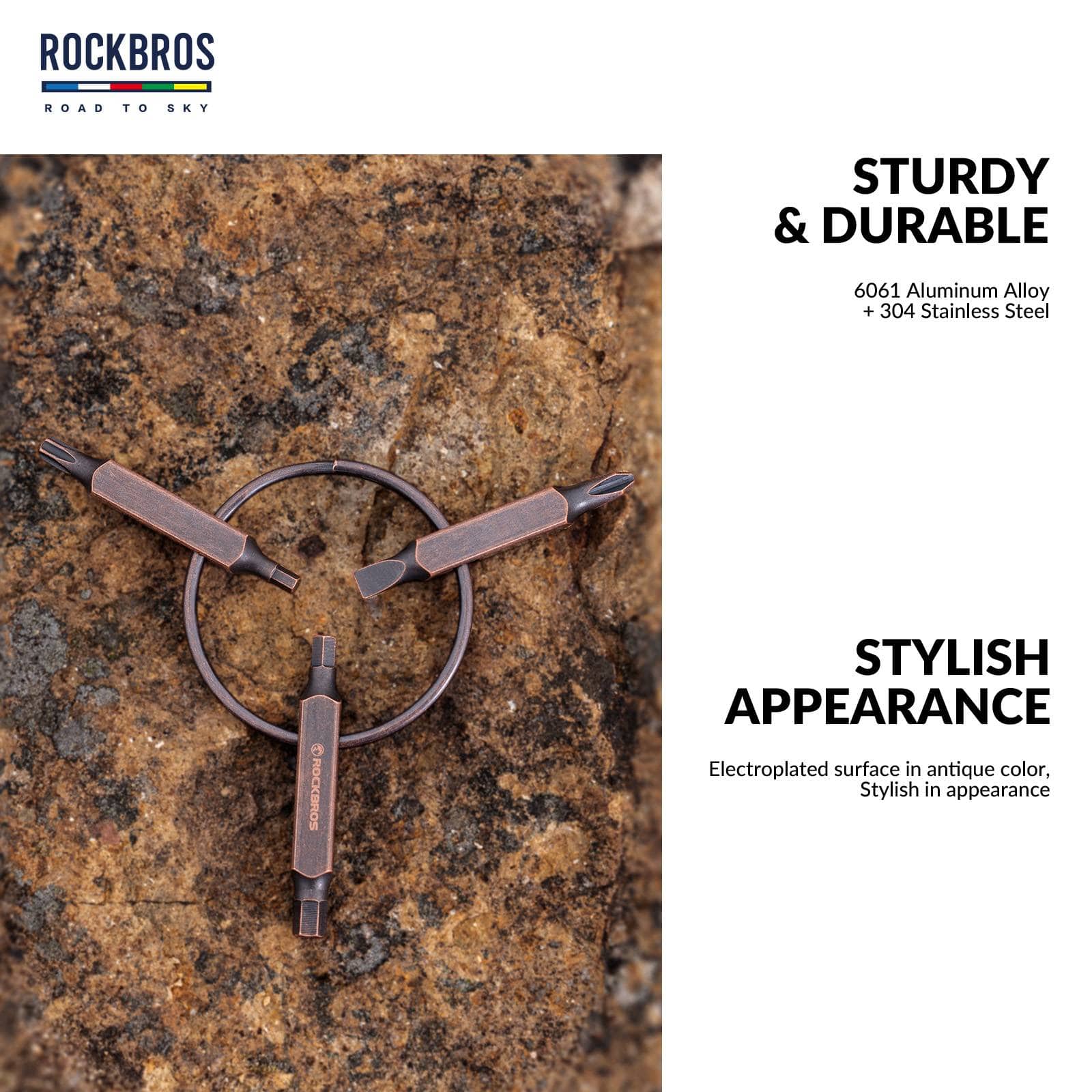 Tilbehør - Værktøj - RockBros Vintage Nøglering Multitool 6-i-1