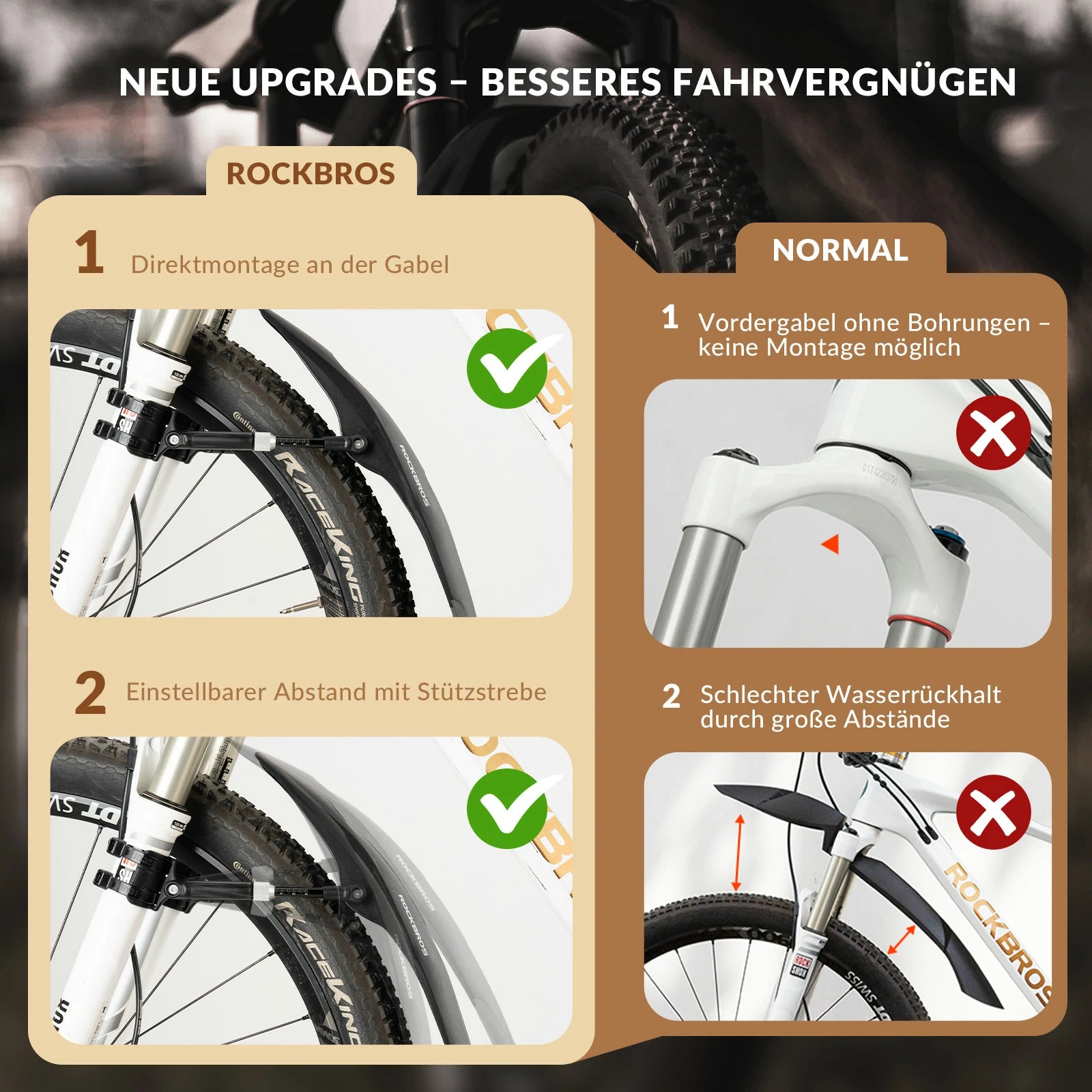Tilbehør - Cykelskærme - RockBros Skærmsæt Fleksibelt 26"-29" - For