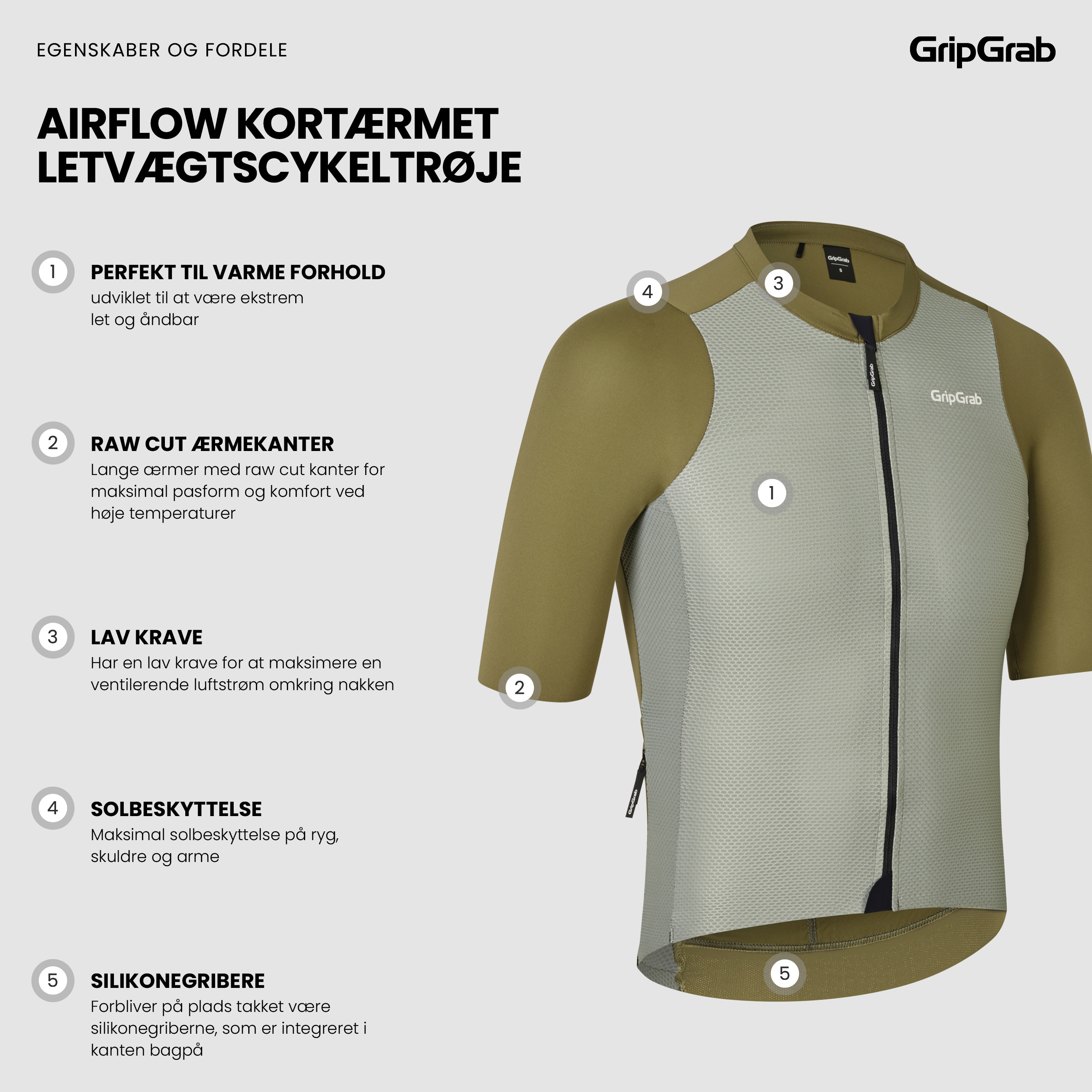 Beklædning - Cykeltrøjer - GripGrab Airflow Kortærmet Letvægts Cykeltrøje - Olive Green