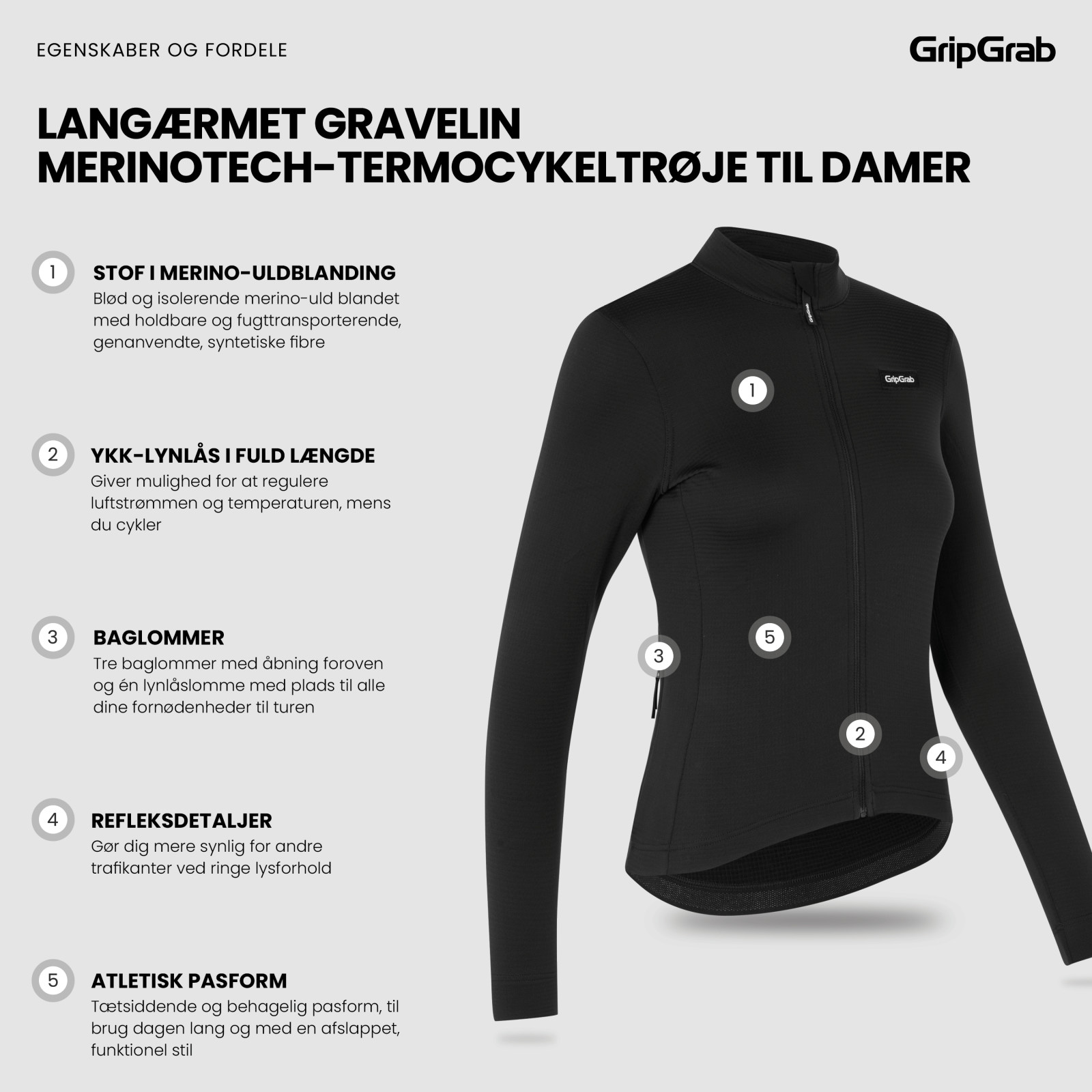 Beklædning - Baselayer / Undertøj - GripGrab Langærmet Gravelin Merinotech Termocykeltrøje til damer - Sort