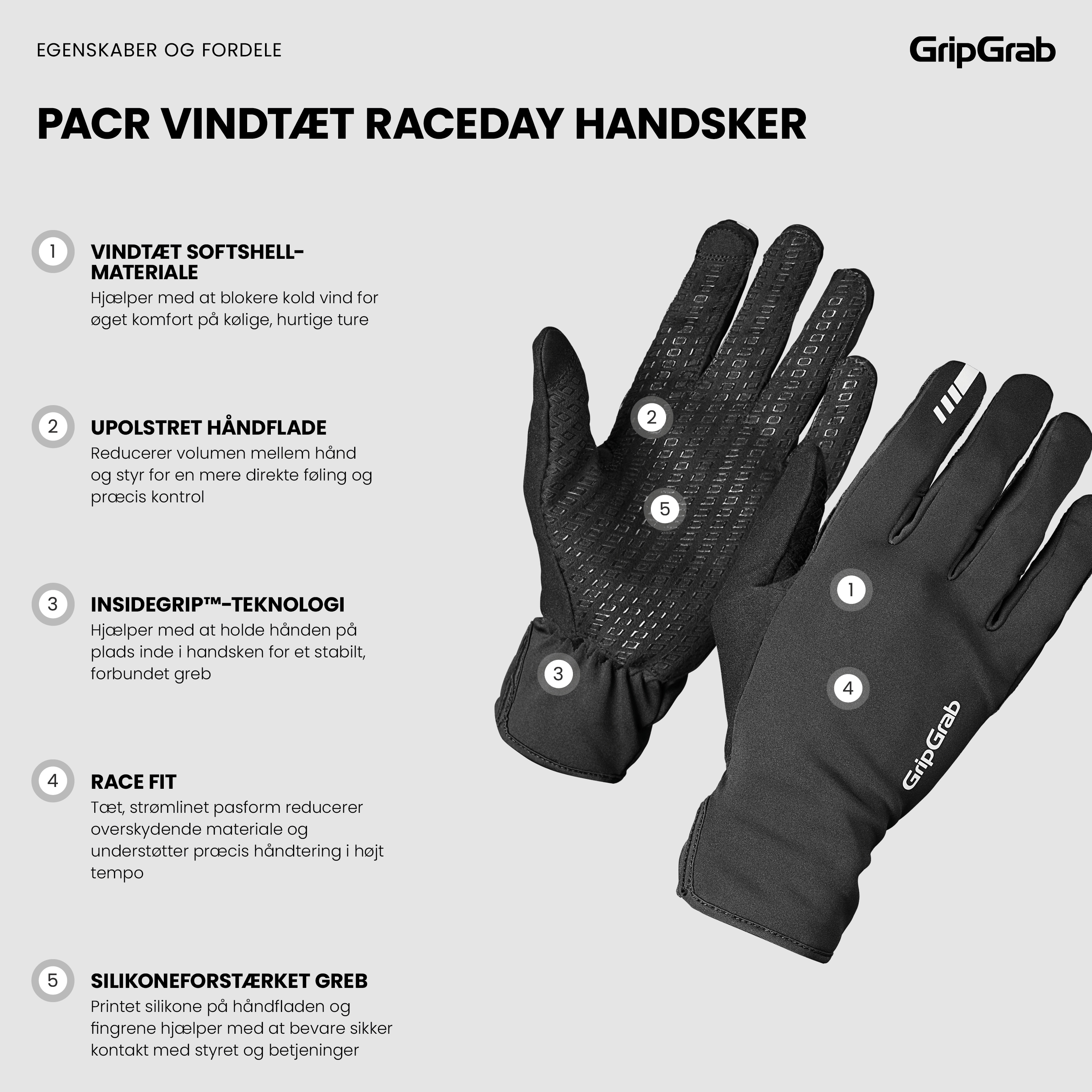 Beklædning - Cykelhandsker - GripGrab PACR Vindtæt Raceday Handsker - Black