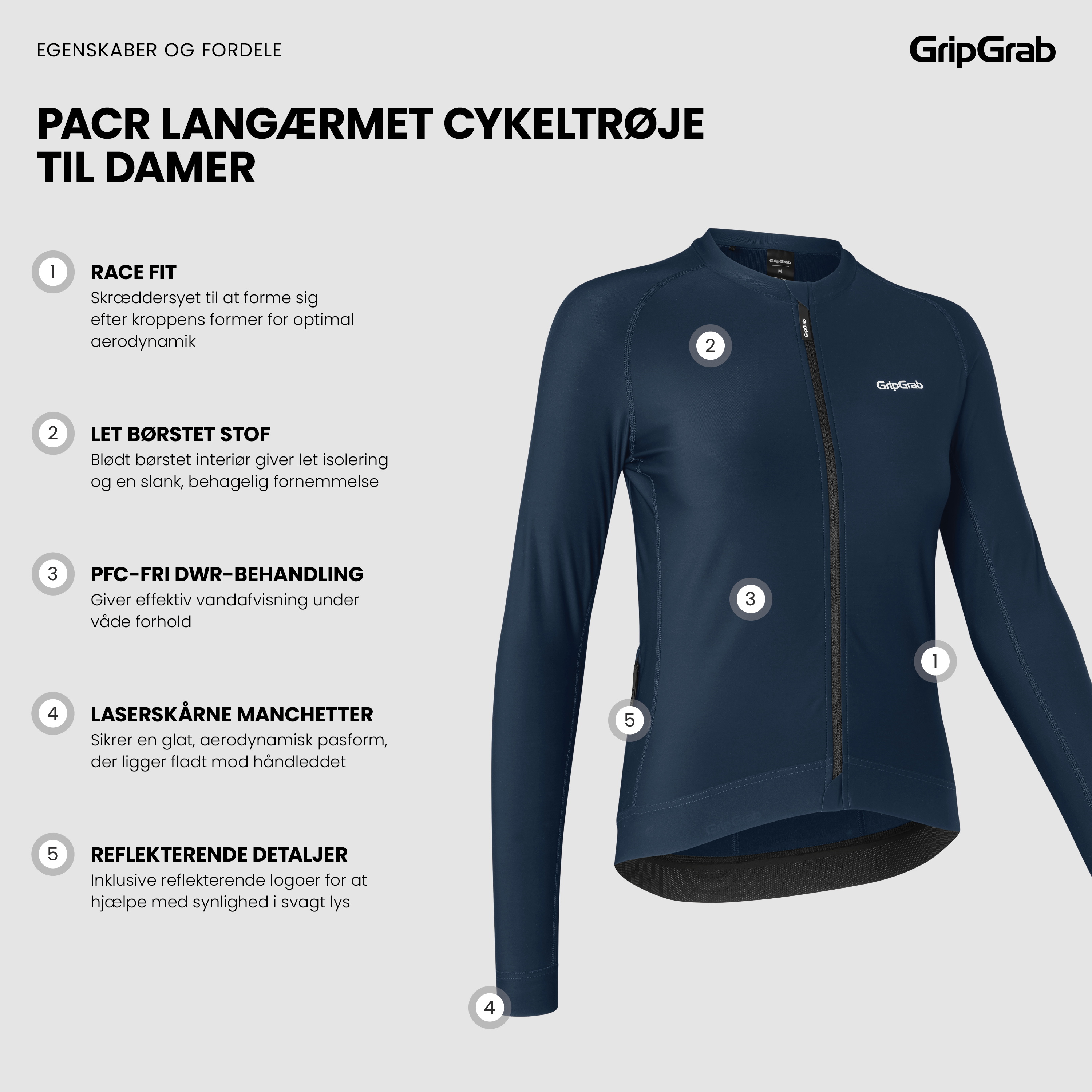 Beklædning - Cykeltrøjer - GripGrab PACR Langærmet Cykeltrøje til damer - Navy Blue