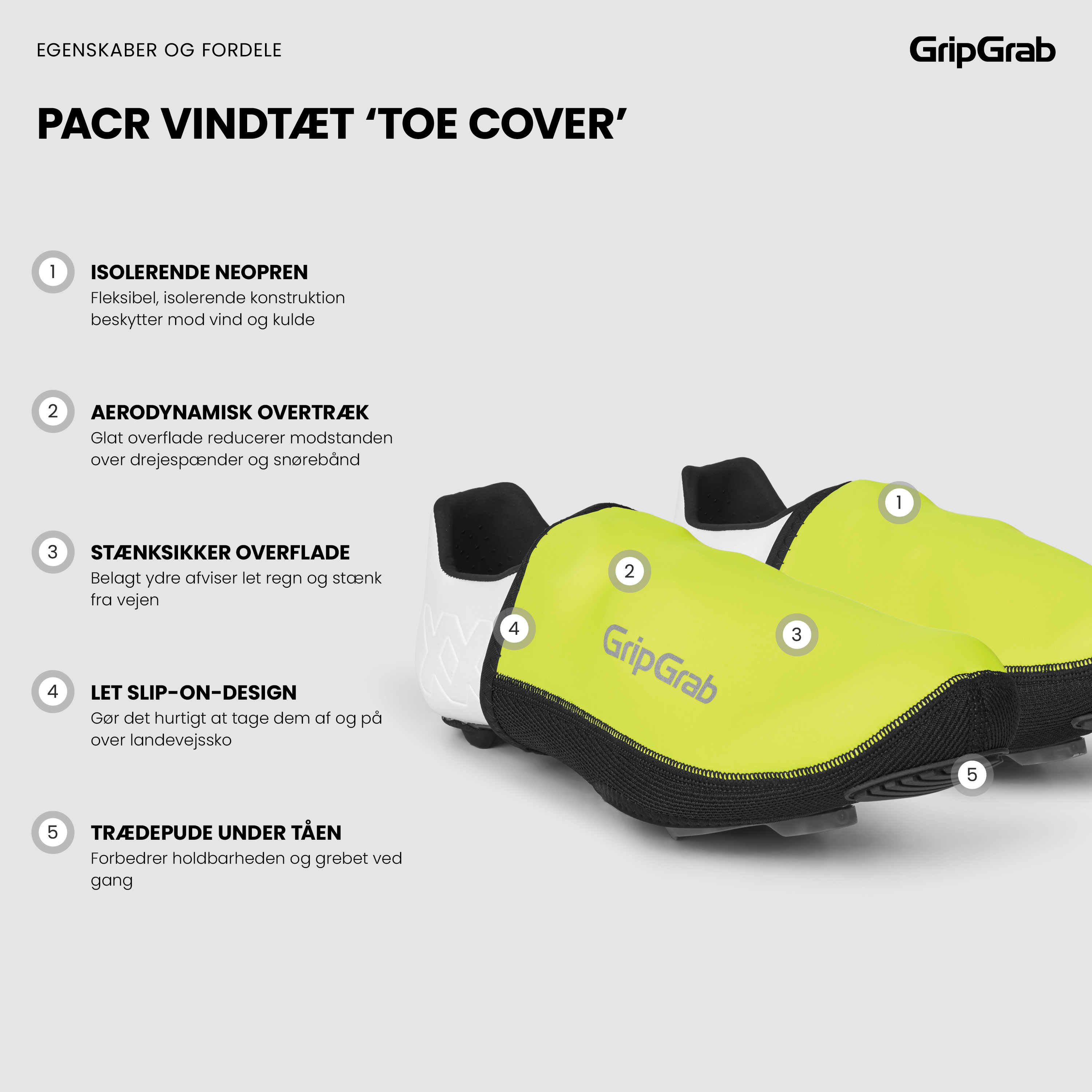 Beklædning - Skoovertræk - GripGrab PACR Vindtæt Toe Cover - Yellow Hi-Vis