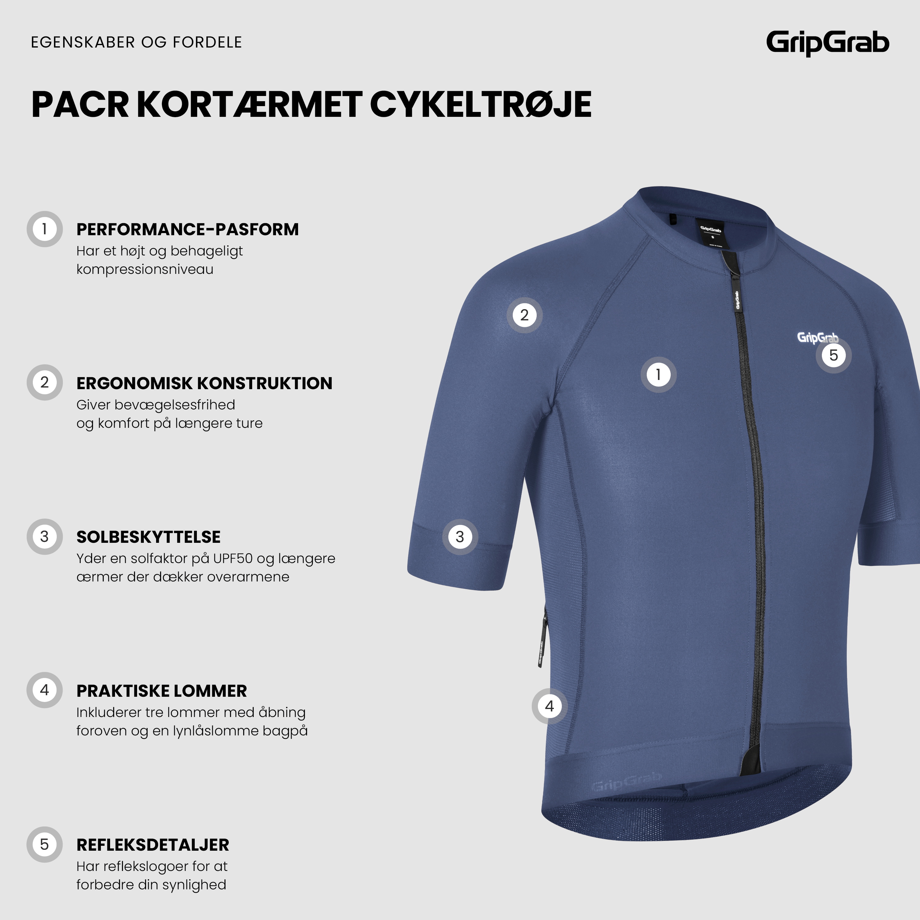 Beklædning - Cykeltrøjer - GripGrab PACR Kortærmet Cykeltrøje - Navy Blue