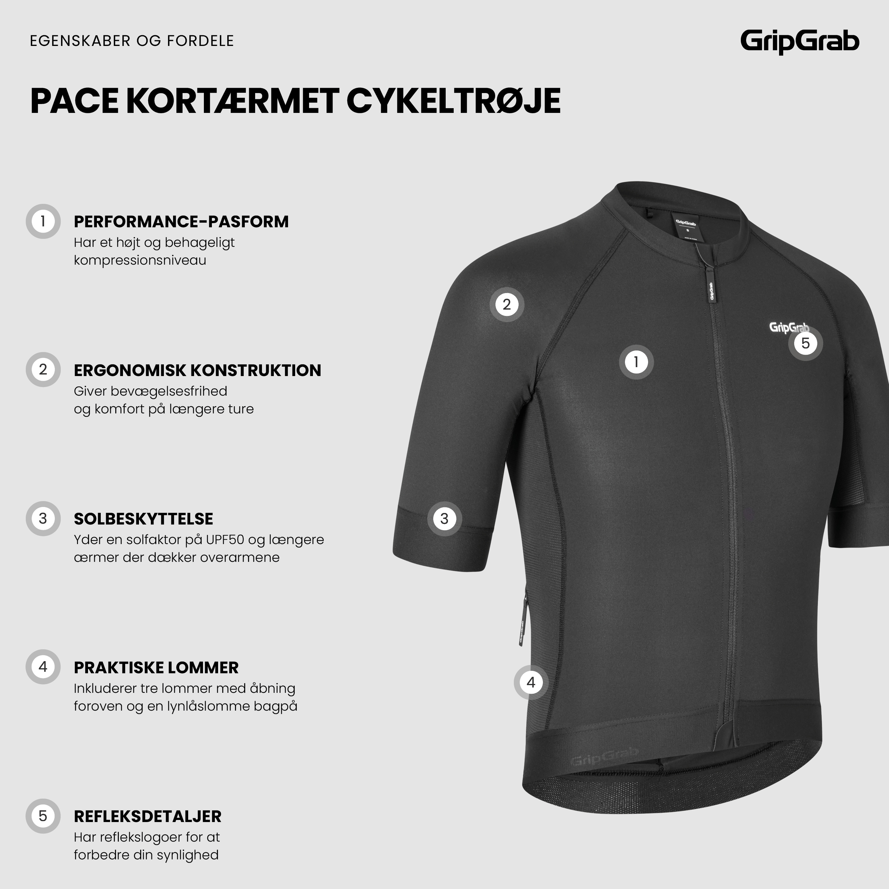 Beklædning - Cykeltrøjer - GripGrab PACR Kortærmet Cykeltrøje - Black