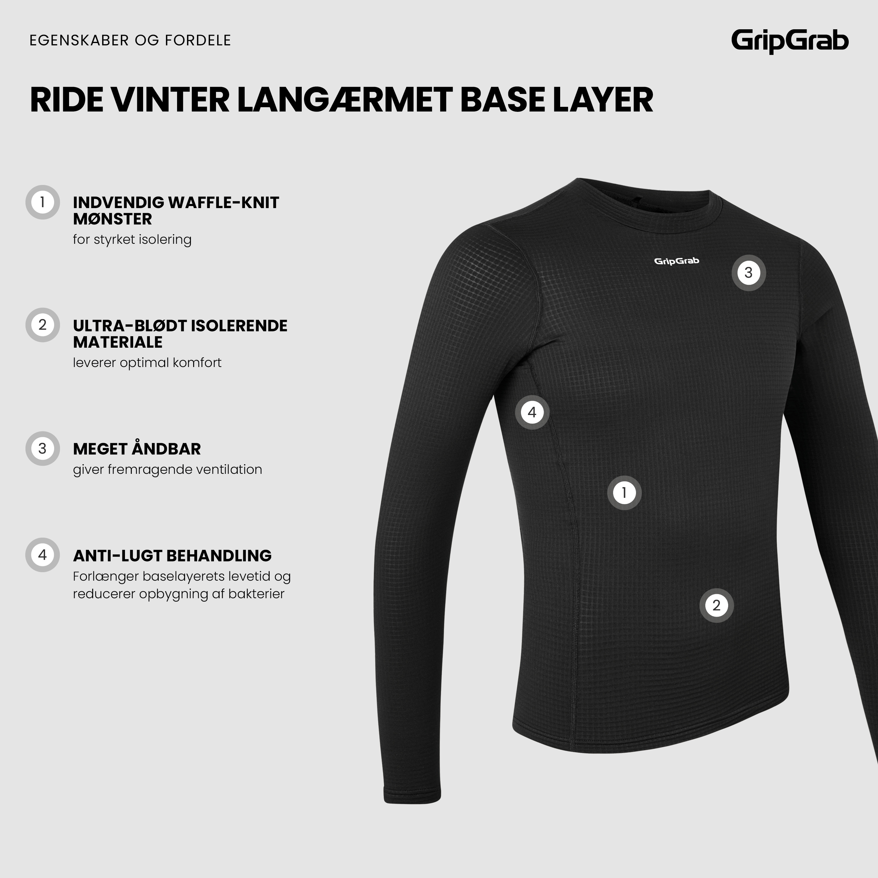 Beklædning - Baselayer / Undertøj - GripGrab RIDE Vinter Langærmet Base Layer - Black