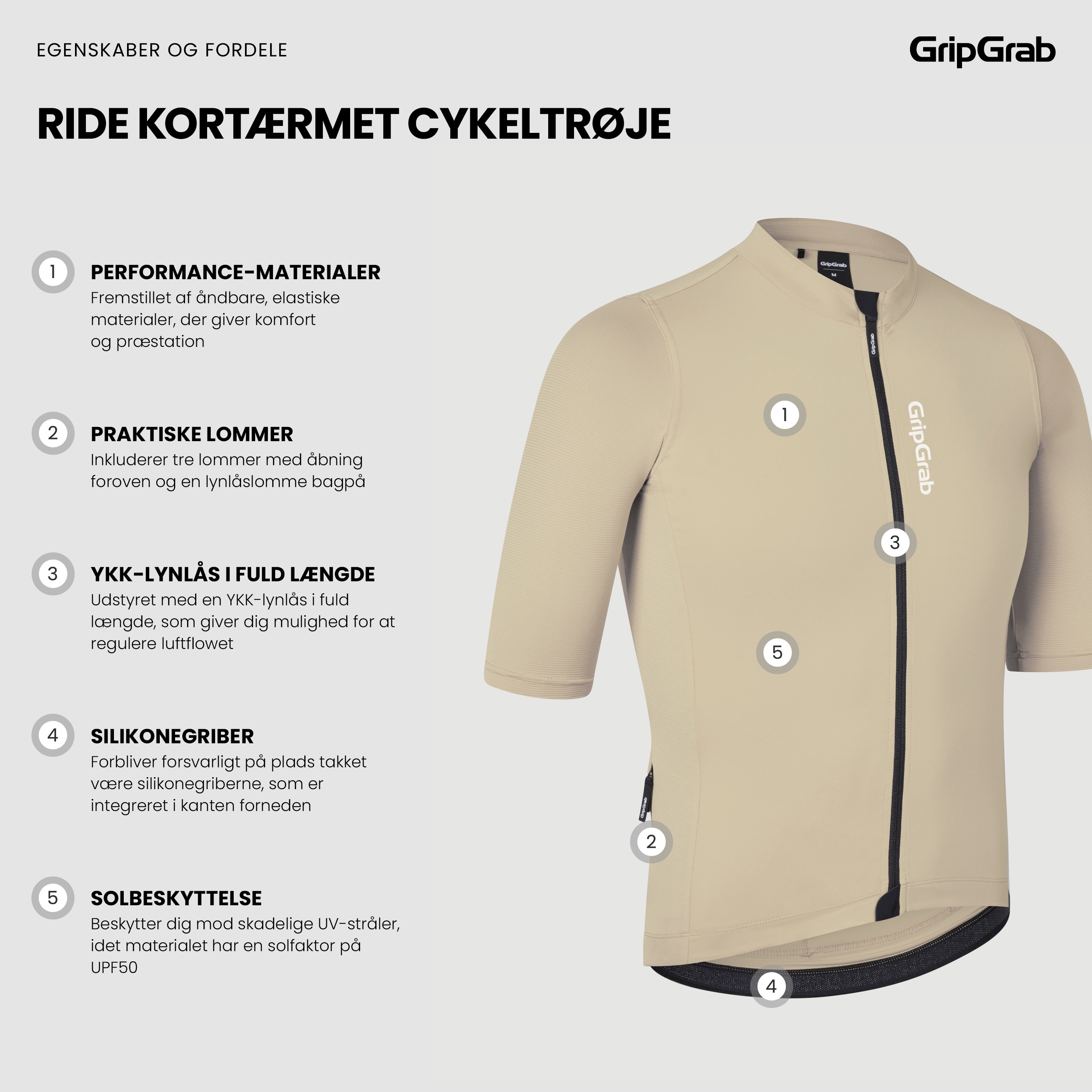 Beklædning - Cykeltrøjer - GripGrab RIDE kortærmet cykeltrøje - Beige