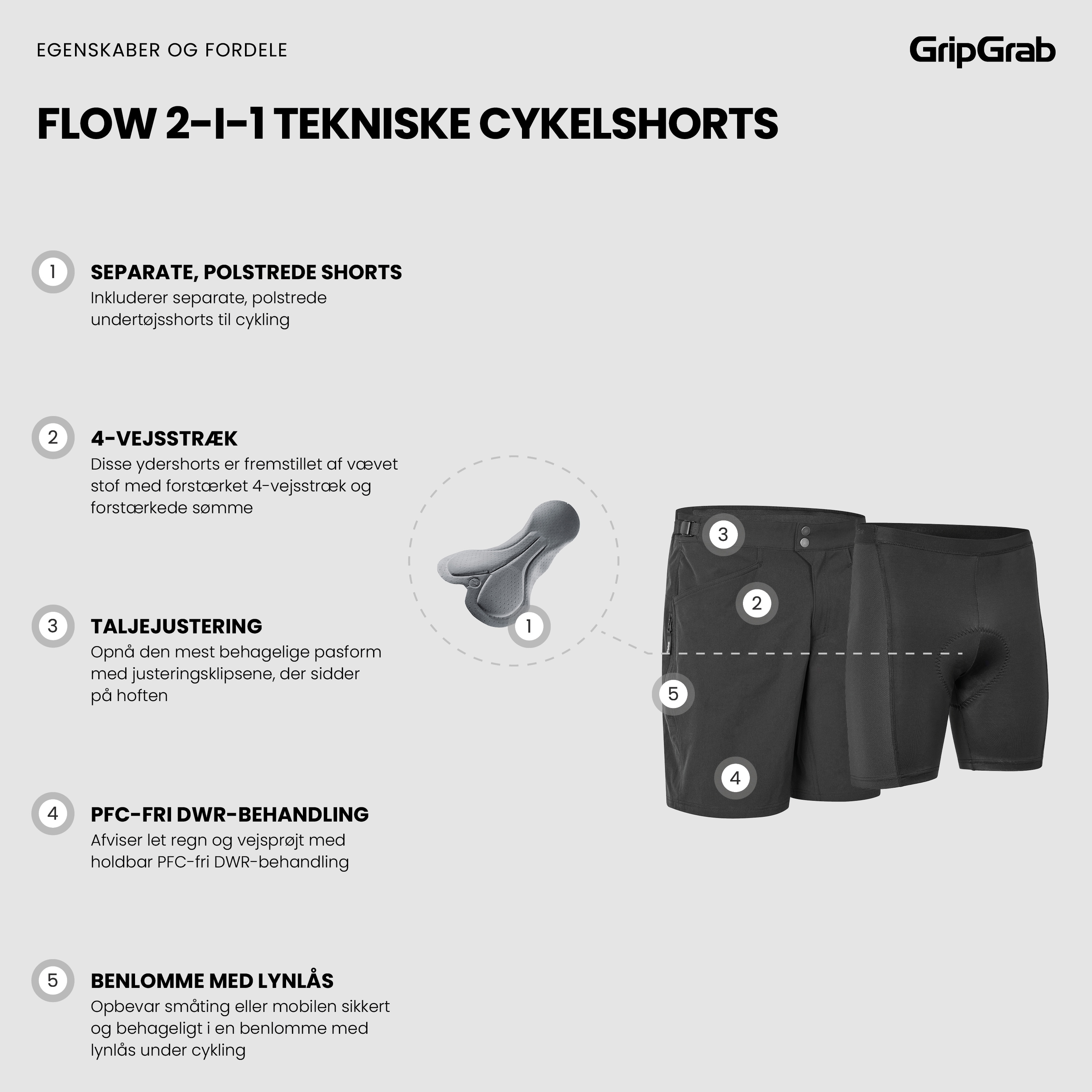 Beklædning - Cykelbukser - GripGrab Flow 2-i-1 Cykelshorts - Black