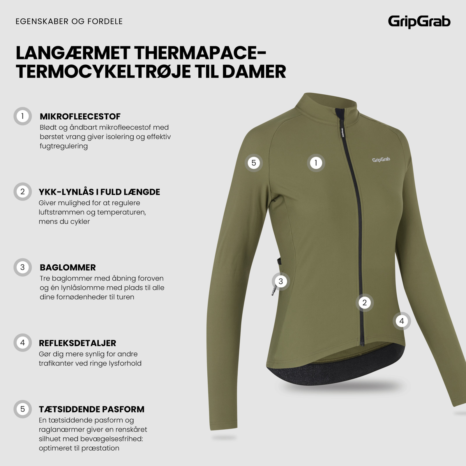Beklædning - Baselayer / Undertøj - GripGrab Langærmet ThermaPace Termocykeltrøje til damer - Grøn
