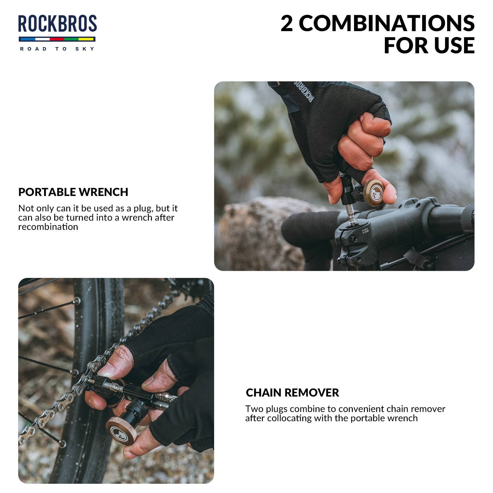 Tilbehør - Værktøj - RockBros Styrprop Multitool 6-i-1 m. Kædeskiller