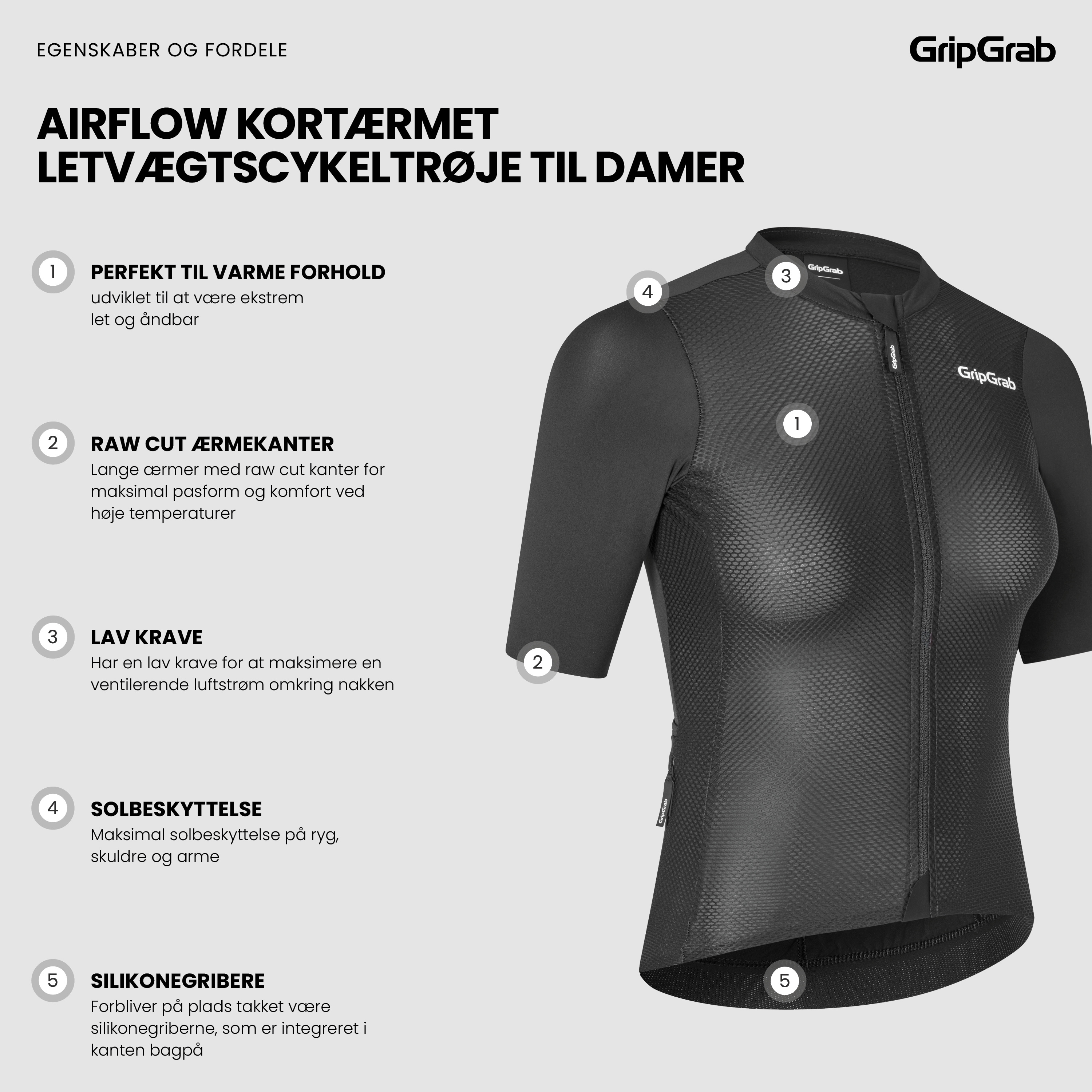 Beklædning - Cykeltrøjer - GripGrab Women's Airflow Kortærmet Letvægts Cykeltrøje - Black