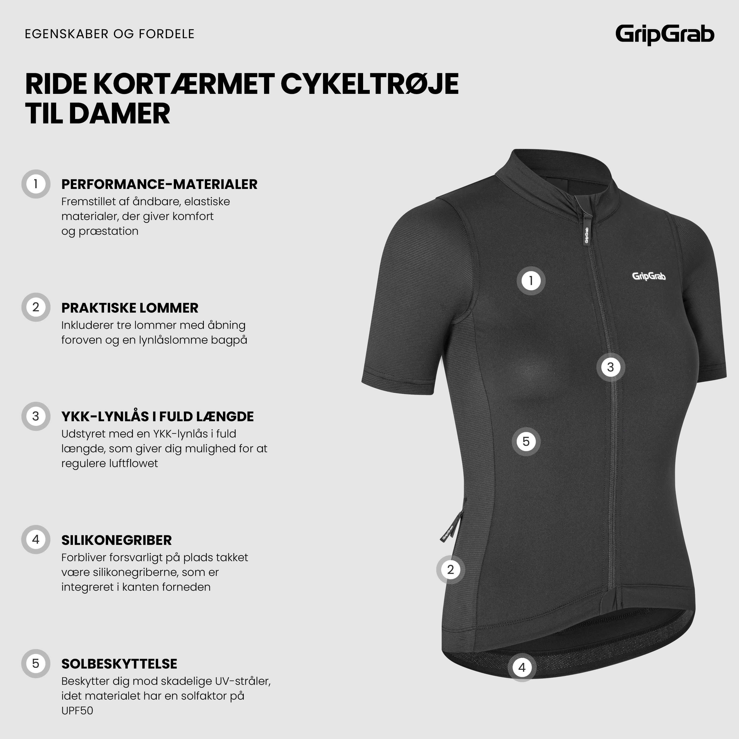 Beklædning - Cykeltrøjer - GripGrab Women's Ride Kortærmet Cykeltrøje - Black