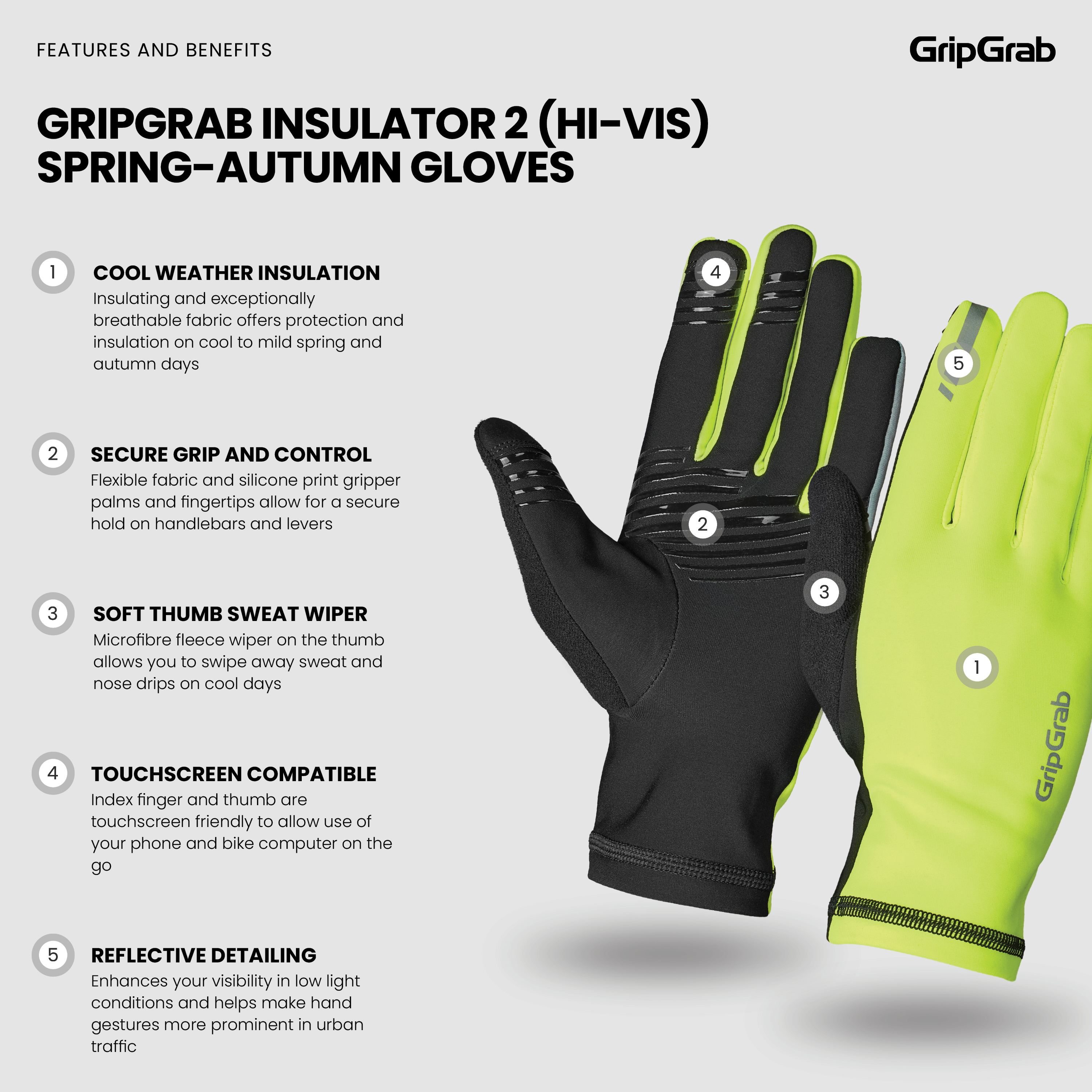 Beklædning - Cykelhandsker - GripGrab Insulator 2 overgangshandsker - Hi-Vis
