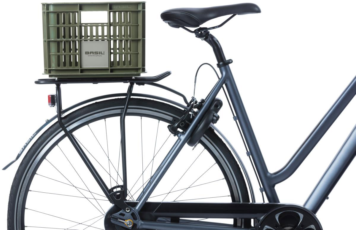 Tilbehør - Cykelkurve - Basil Crate i Genanvendt Plast 17.5L 40x30x20cm (MIK-AVS-Racktime adapter kompatibel) - Grøn